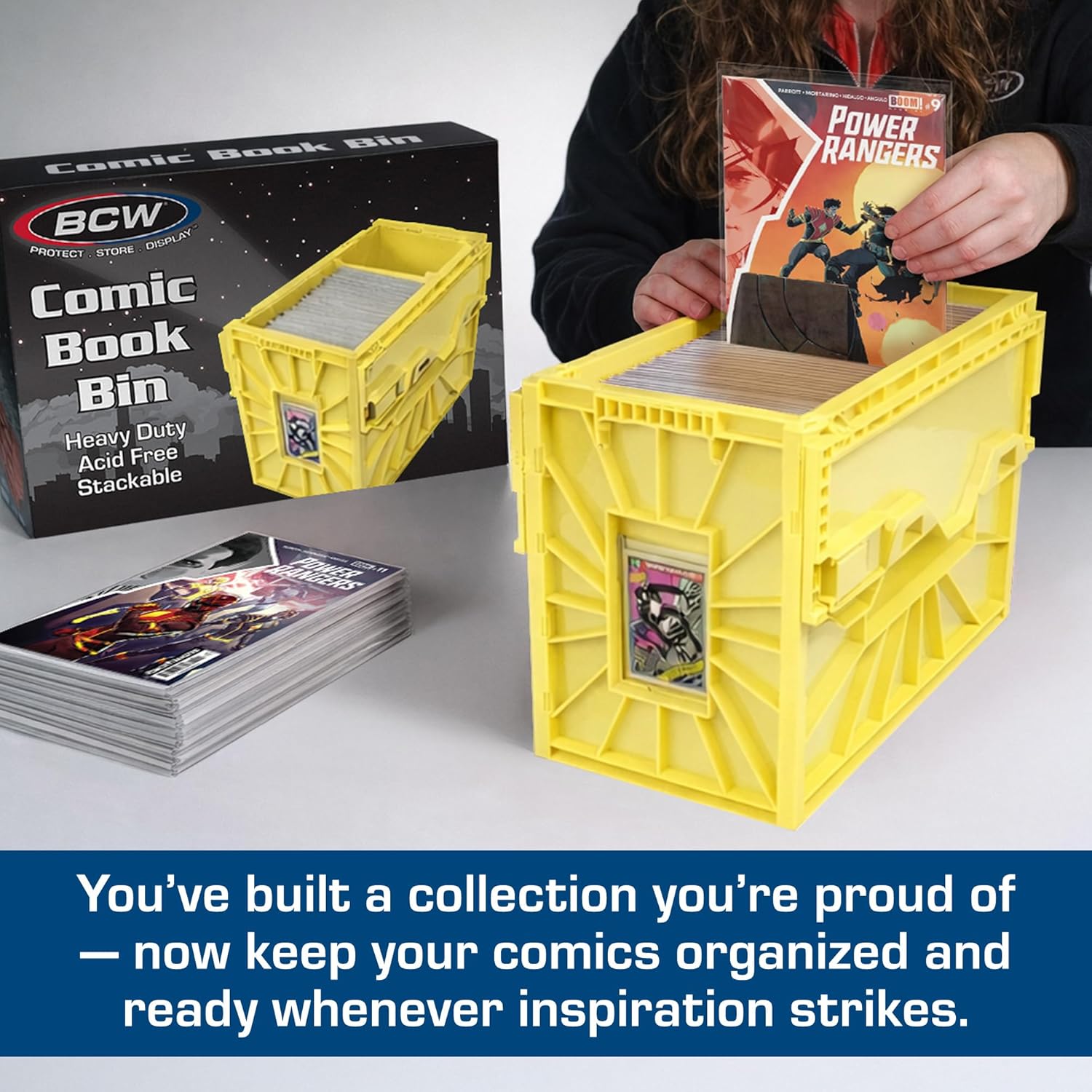BCW Short Comic Book Bin | Holds 150 Comics | Stackable Plastic Storage | Acid-Free Organizer | Yellow, Single