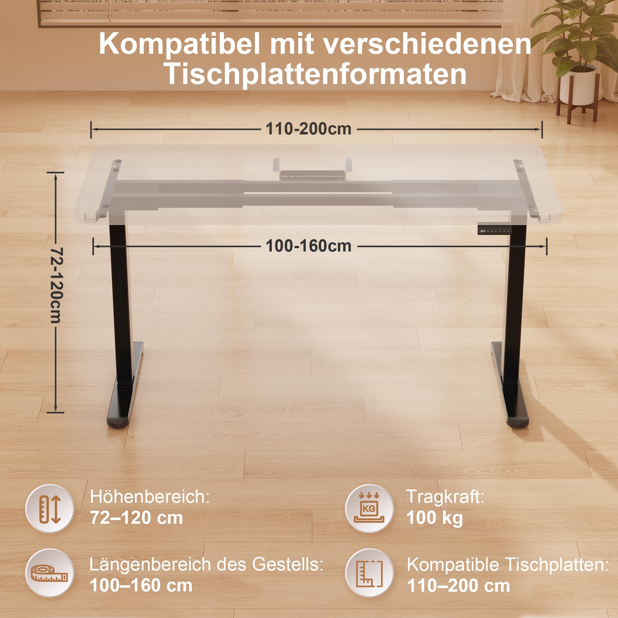 Homall Höhenverstellbarer Schreibtisch Elektrisch Gestell mit 2 Motoren, Elektrisch Schreibtisch bis 100KG, 2-Fach-Teleskop, Tischgestell mit Memory-Steuerung, Kollisionschutz Funktion (Schwarz)