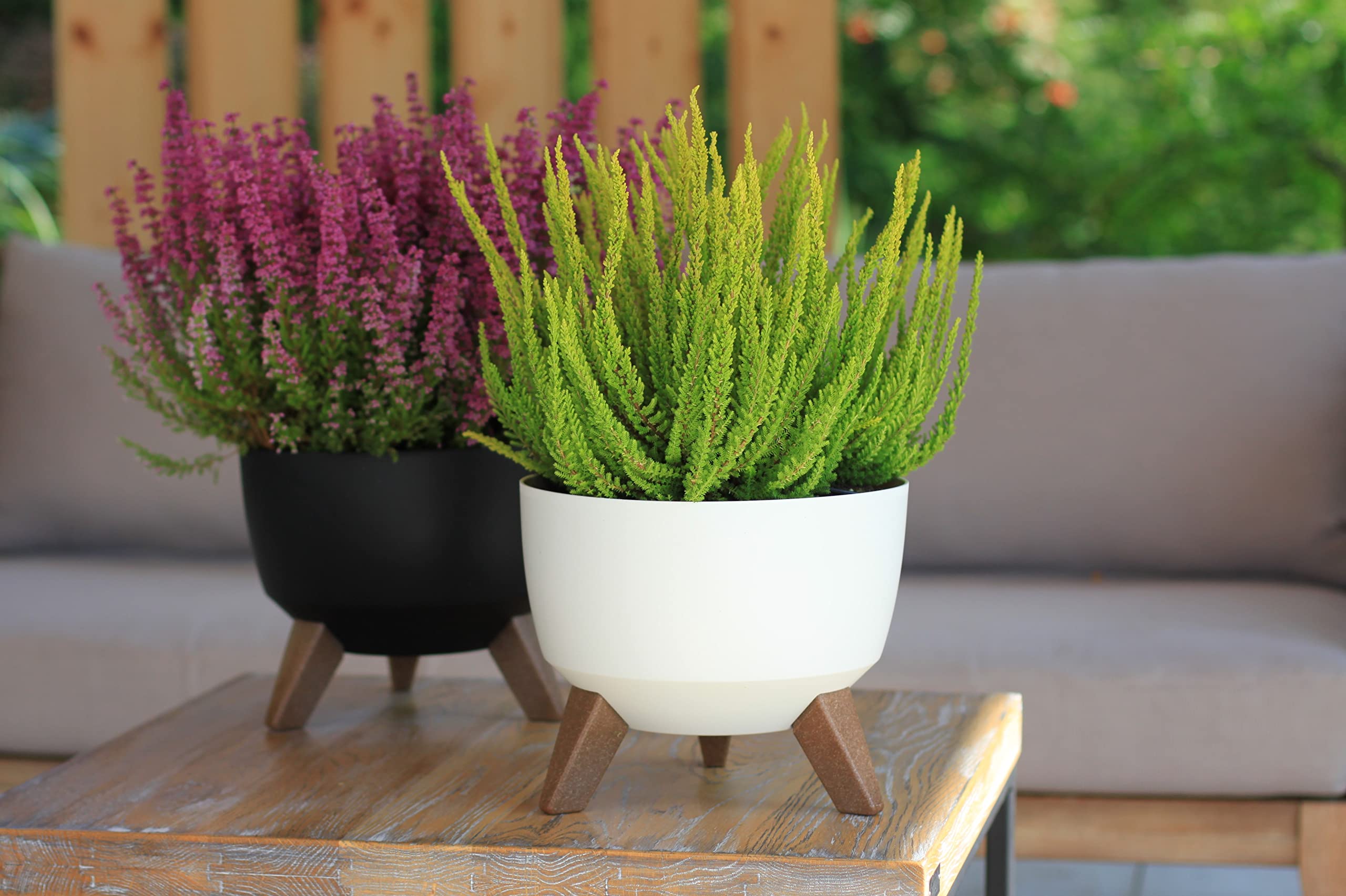 Tymar Vaso per rinvaso grande con piedistalli, vaso per fiori da esterno, vaso grande per fiori, vaschetta per fontana solare, vaso rotondo da terrazzo_Roma ((2pack) Beige; ø 47 cm)