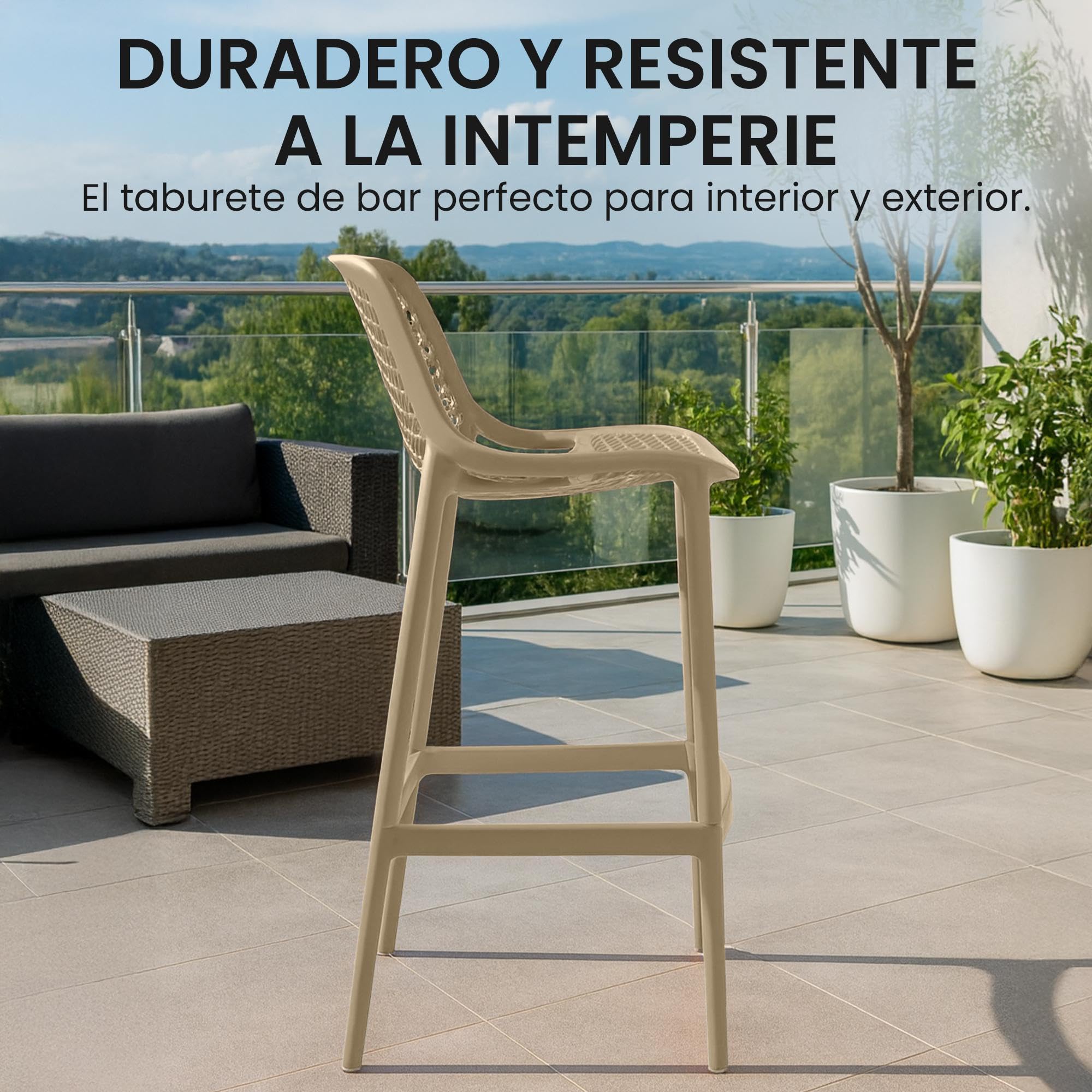 CLP Taburete de jardín Resistente al Clima Air, Silla de jardín con Respaldo, Taburete de Barra Resistente a UV de plástico fácil de cuidar, Color:Barro