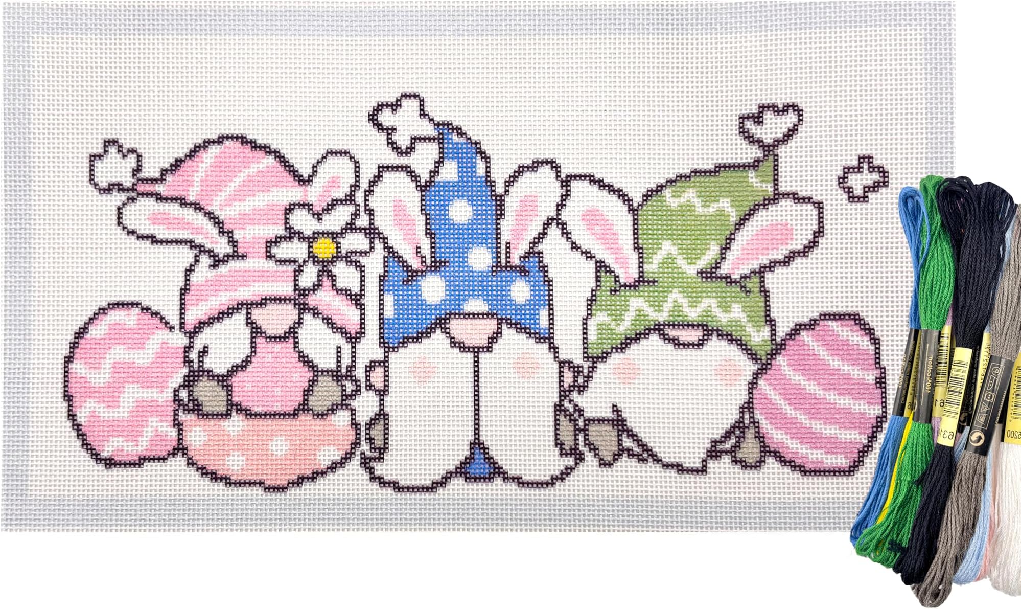 Howie's Needlepoint Needlepoint Kits, 18CT Printed Embroidery Pattern Starter Kits, Stamped Patterns Canvas Kits(Cute Gnomes,6x11inch)