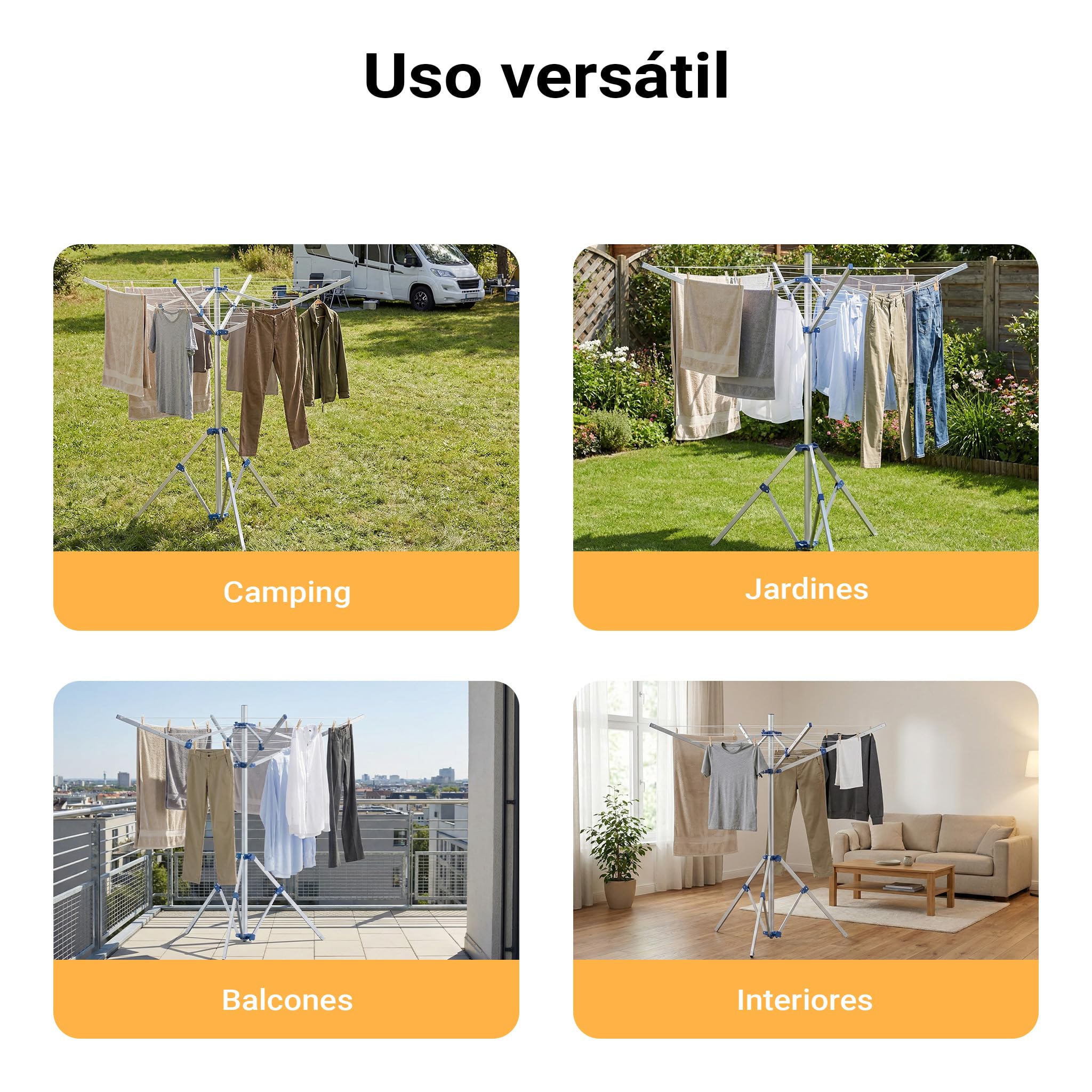 WilTec Tendedero Plegable portátil 16m tendedero Tipo Paraguas de 4 Brazos tendal de Aluminio Altura 155cm