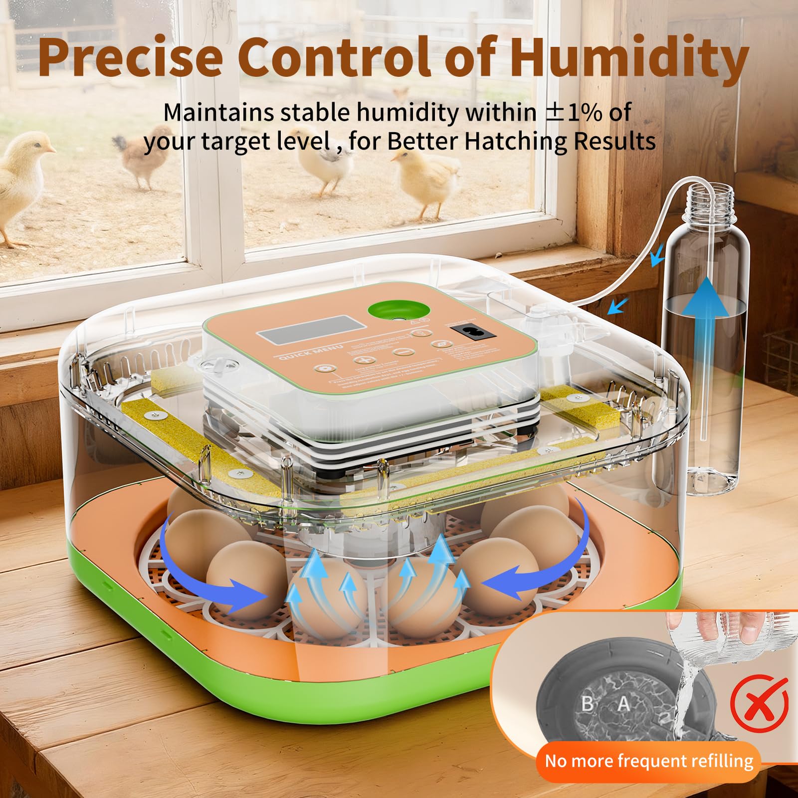 Incubatore per uova da cova, controllo della temperatura e dell'umidità, giorno di rotazione e incubazione delle uova automatico e regolabile, candela per uova integrata, incubatrice per uova da cova