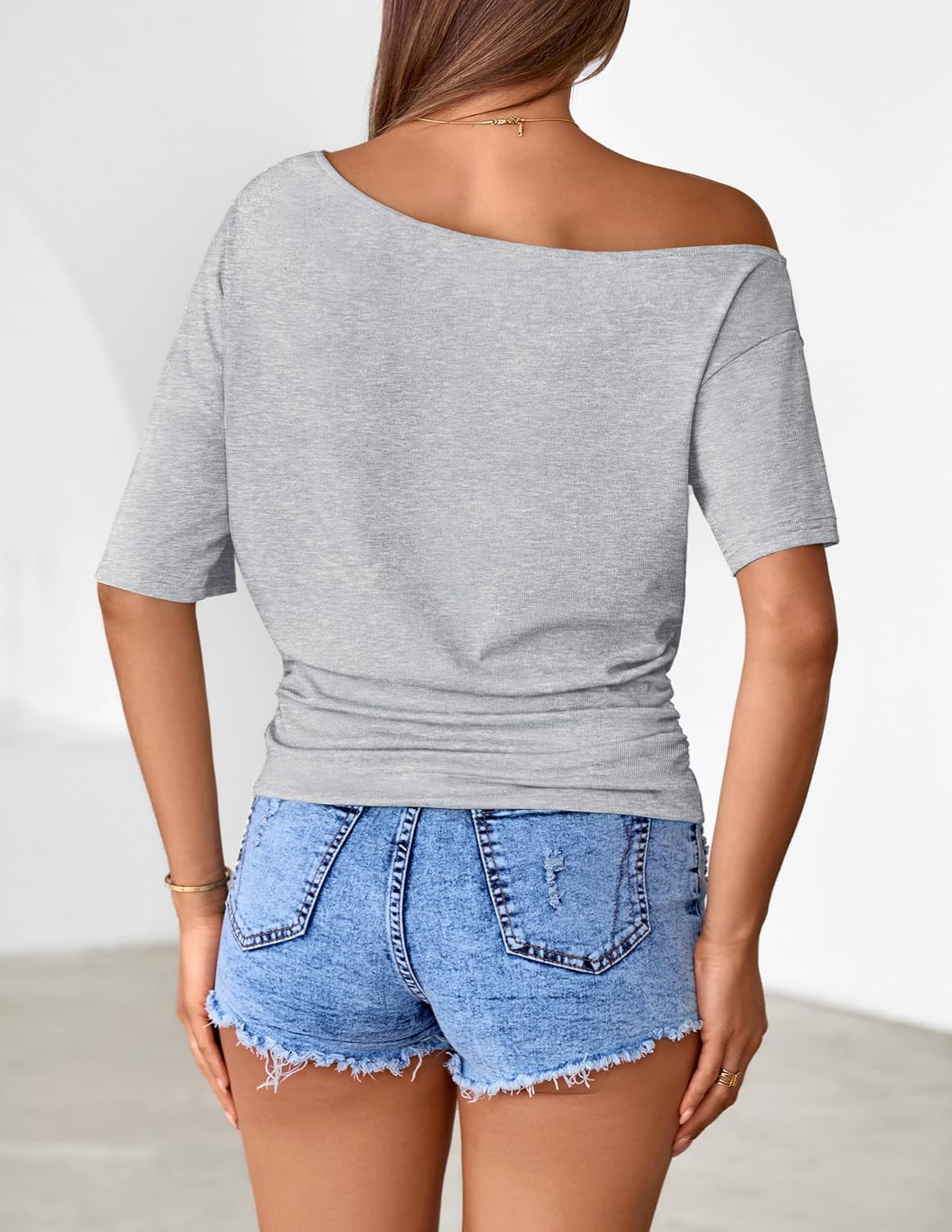 MEROKEETY Women's Off The Shoulder Short Sleeve Tops 2026 Summer Casual Going Out Trendy Y2k T Shirts - Image 4