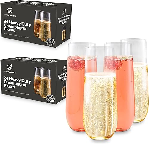 Juego de 48 copas de champán sin tallo de plástico transparente de 9 onzas para eventos de catering. Reciclables, desechables, inastillables, sin