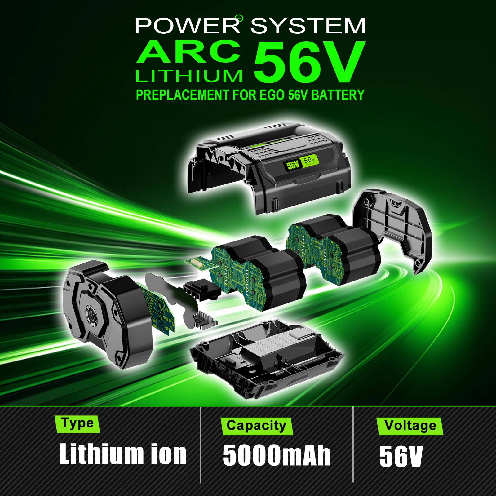 NEPOWILL 56v 5.0Ah Replacement Battery for EGO 56V Battery BA2800 BA4200 BA1400, Compatible with EGO 56 Volt CS1604 CS1804 CS1403 HT2400 LB6504 LB5804 LB6500 LB4800 HTA2000 PH1400 Power Tools