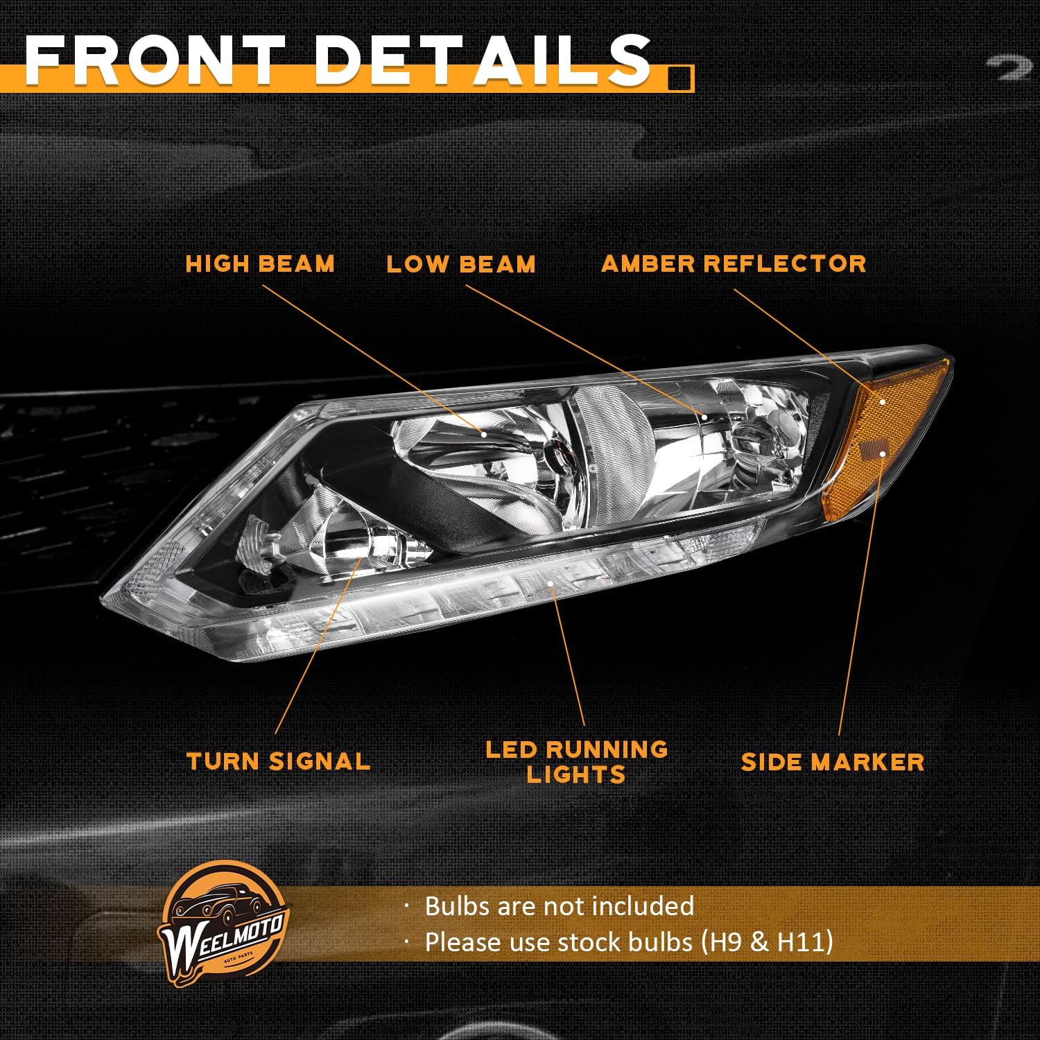 WEELMOTO Headlights Assembly Compatible with 2014 2015 2016 Nissan Rogue with LED DRL Strip Pair, Fits Factory Halogen Models Only (NO PROJECTOR & NOT FOR FACTORY LED MODELS)
