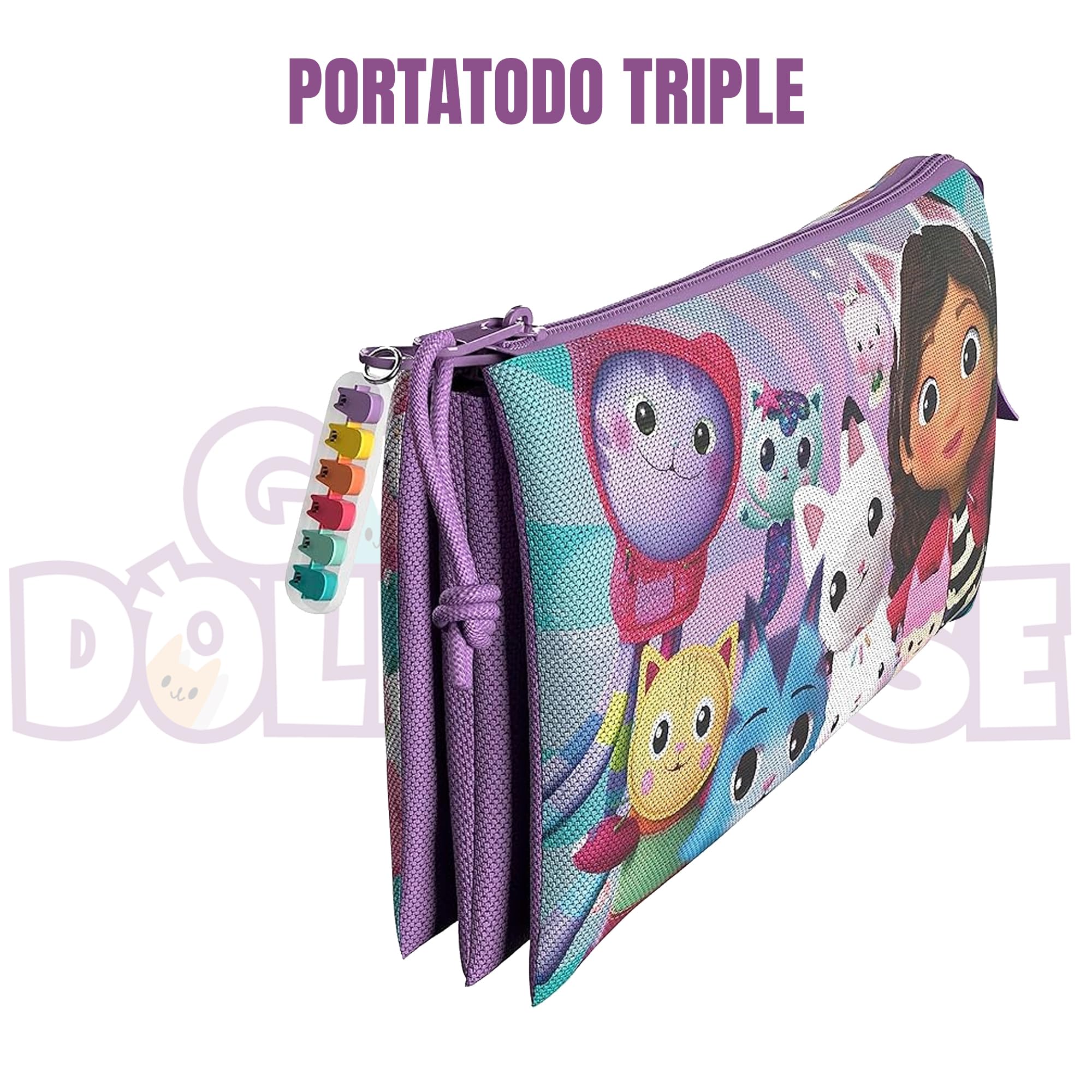 CYP BRAND Gabby- Triple Pencil Case, Pencil Case, 5 Compartments, Preschool, Pencil Case, Gabby, Pandy Patitas, Purple Color - Image 2