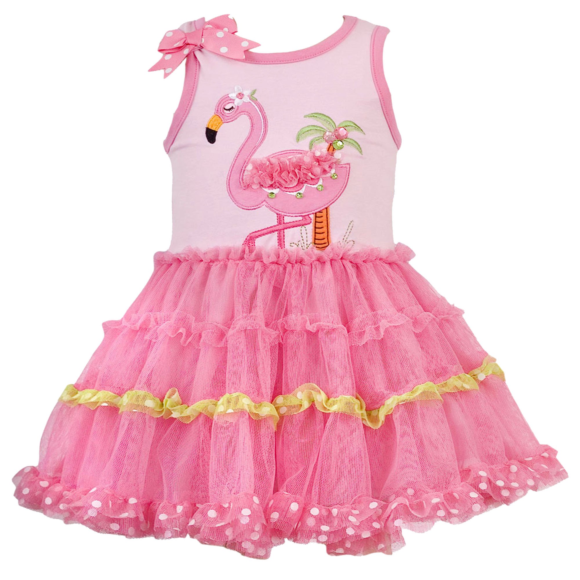 Rare Editions Baby 3M-24M Pink Flamingo Applique Tiered Mesh Tutu Dress