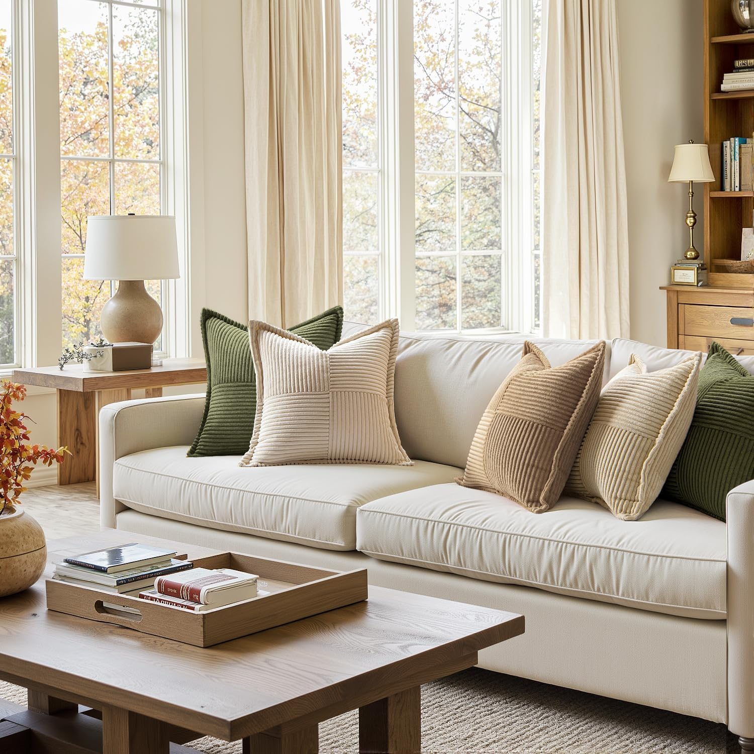 MIULEE 18x18 Pillow Inserts, Pack of 2 Down Feather Premium Throw Pillows Bundle Decorative Throw Pillow Covers Beige Boho Accent Throw Pllows for Bed Couch Living Room Sofa