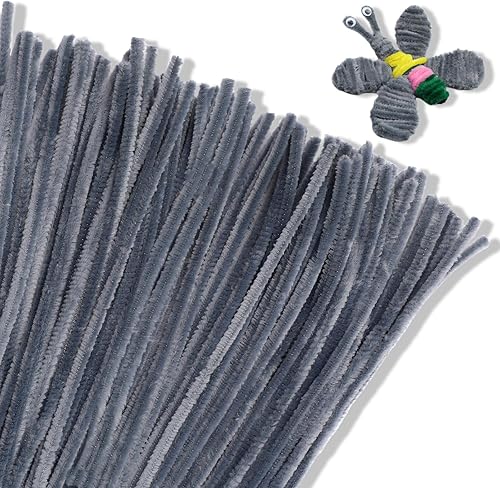 Giwrmu 100 piezas de tallos de felpilla para limpiar pipas grises, suministros de manualidades de palos peludos, limpiador de tuberías de colores