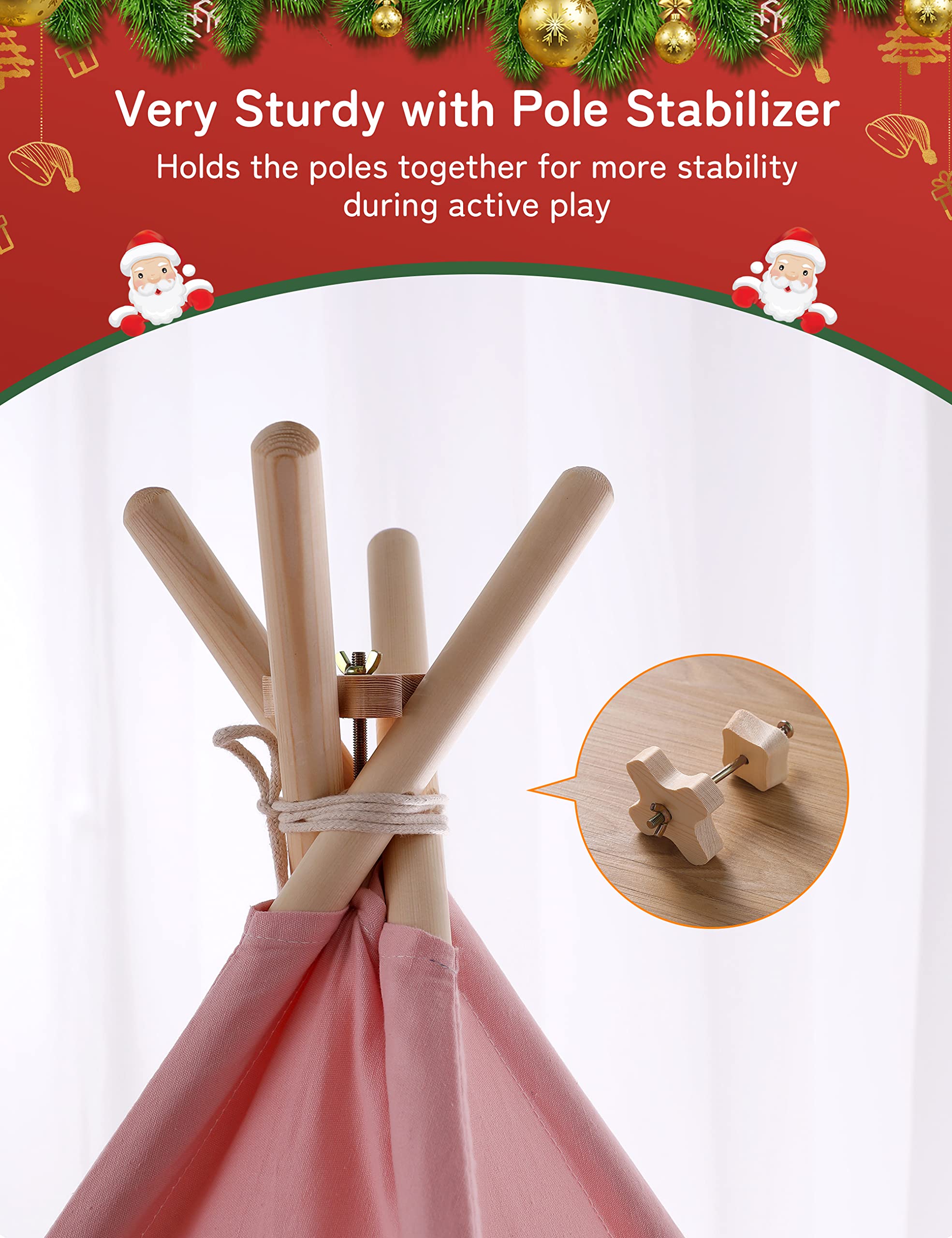 besrey Tenda per Bambini da Gioco in Tela Indiana Teepee in Cotone con Tappetino Imbottito e Luci Fatate (Rosa e Grigio)