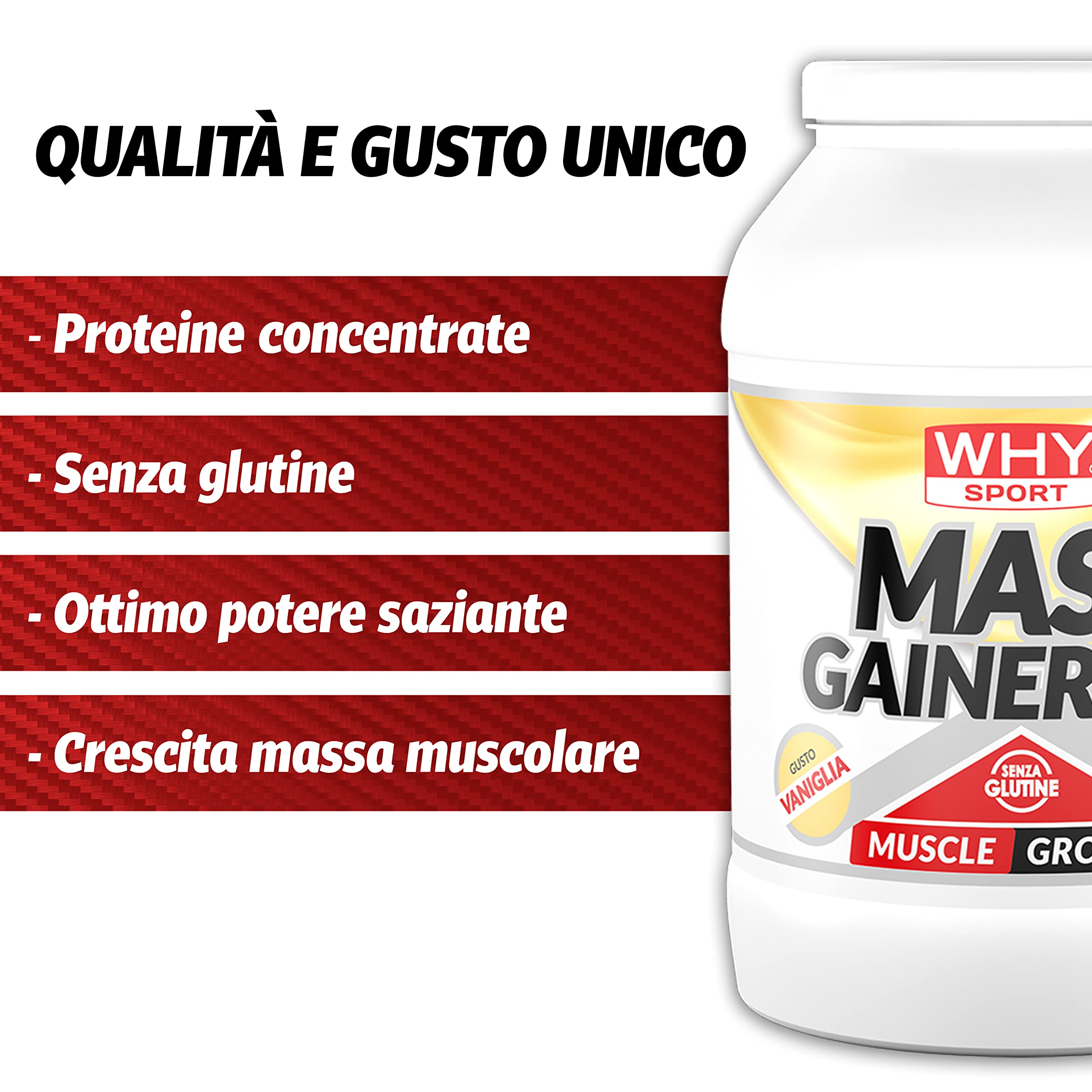 WHY SPORT MASS GAINER - Integratore Alimentare con Proteine - Vitamina C - Vitamina B6 e Sali Minerali - Senza Glutine - Gusto Vaniglia - 2 Kg