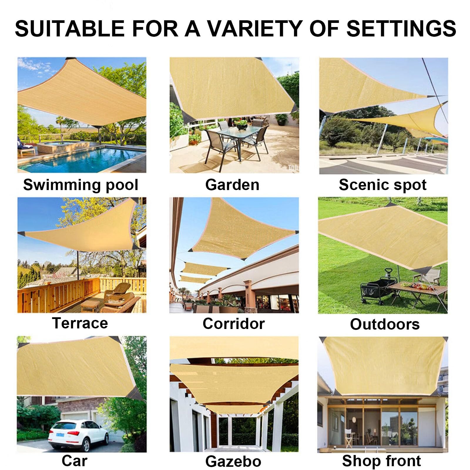 Red de Sombra con Anillas en D y Ojales de Aluminio, 3x4 4x5 5x6 6x8m Malla Sombreo HDPE 90% UV Transpirable, Esquinas Reforzadas para Jardín Pérgola Terraza Patio(Beige,5x10m)