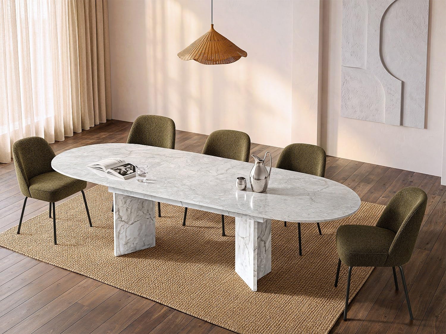 Vente-unique - Table à Manger Extensible 6 à 10 Personnes - Effet marbre Blanc - TOPANIA