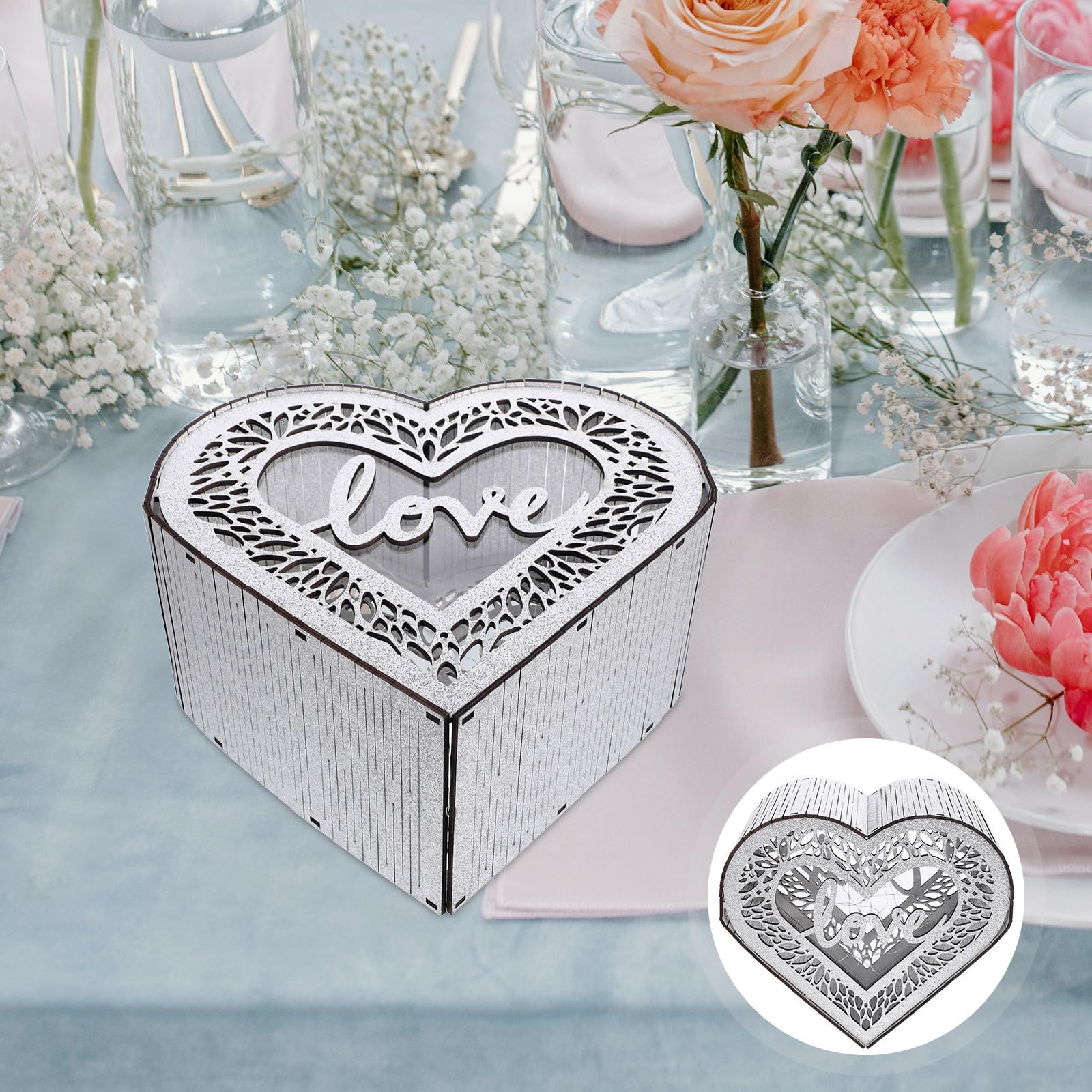 PACKOVE Herzförmige Holzkartenbox mit Großem Fassungsvermögen für Hochzeit und Party Rustikale Elegante Aufbewahrungskiste zum Sammeln von Geld und Erinnerungen