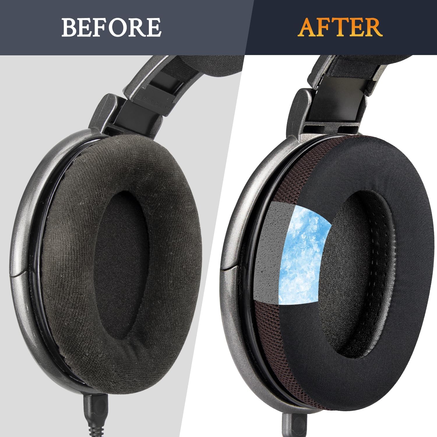 SOULWIT Cooling-Gel Earpads Cushions Replacement for Sennheiser HD650, HD660 S, HD660S2, HD600, HD6XX, HD58X, HD580, HD565, HD545, HD535 Headphones, Ear Pads with Ice Silk Fabric - Dark Coffee