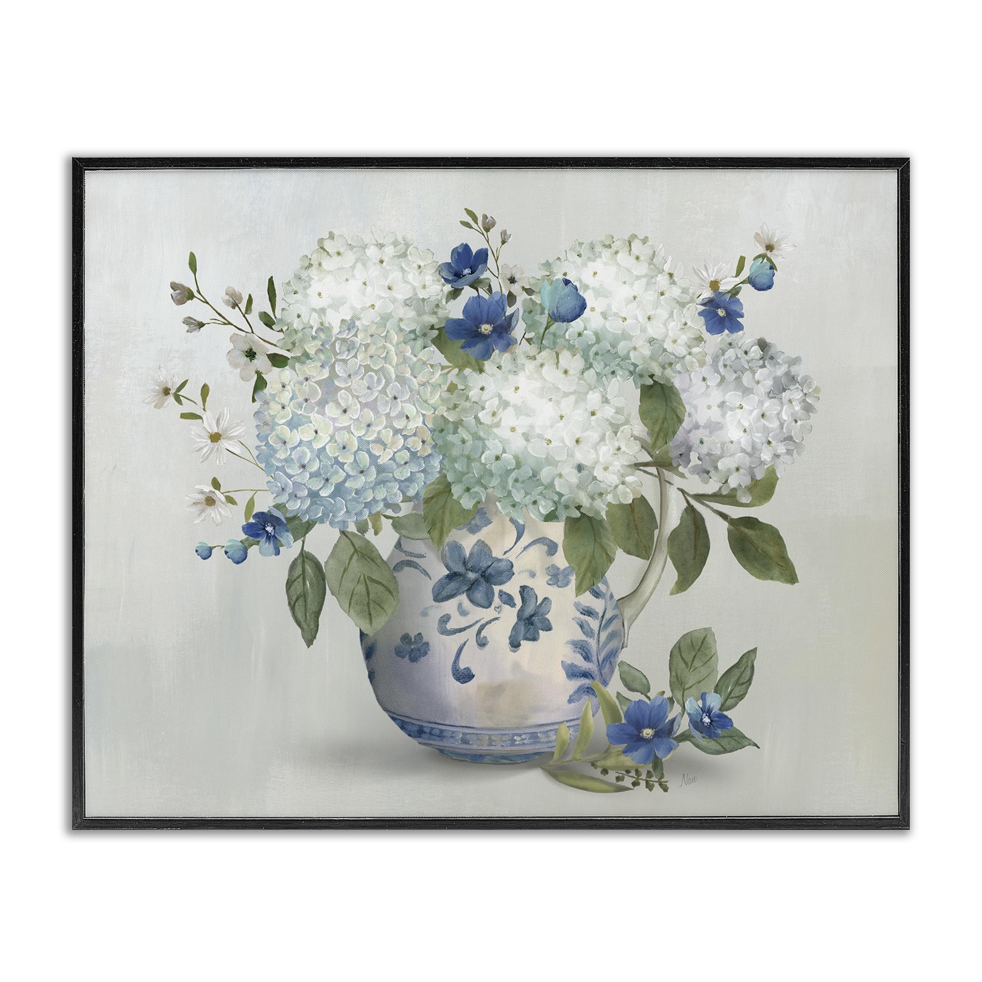 'Ivory & Blue Hydrangea Vase'| Framed Giclee Art