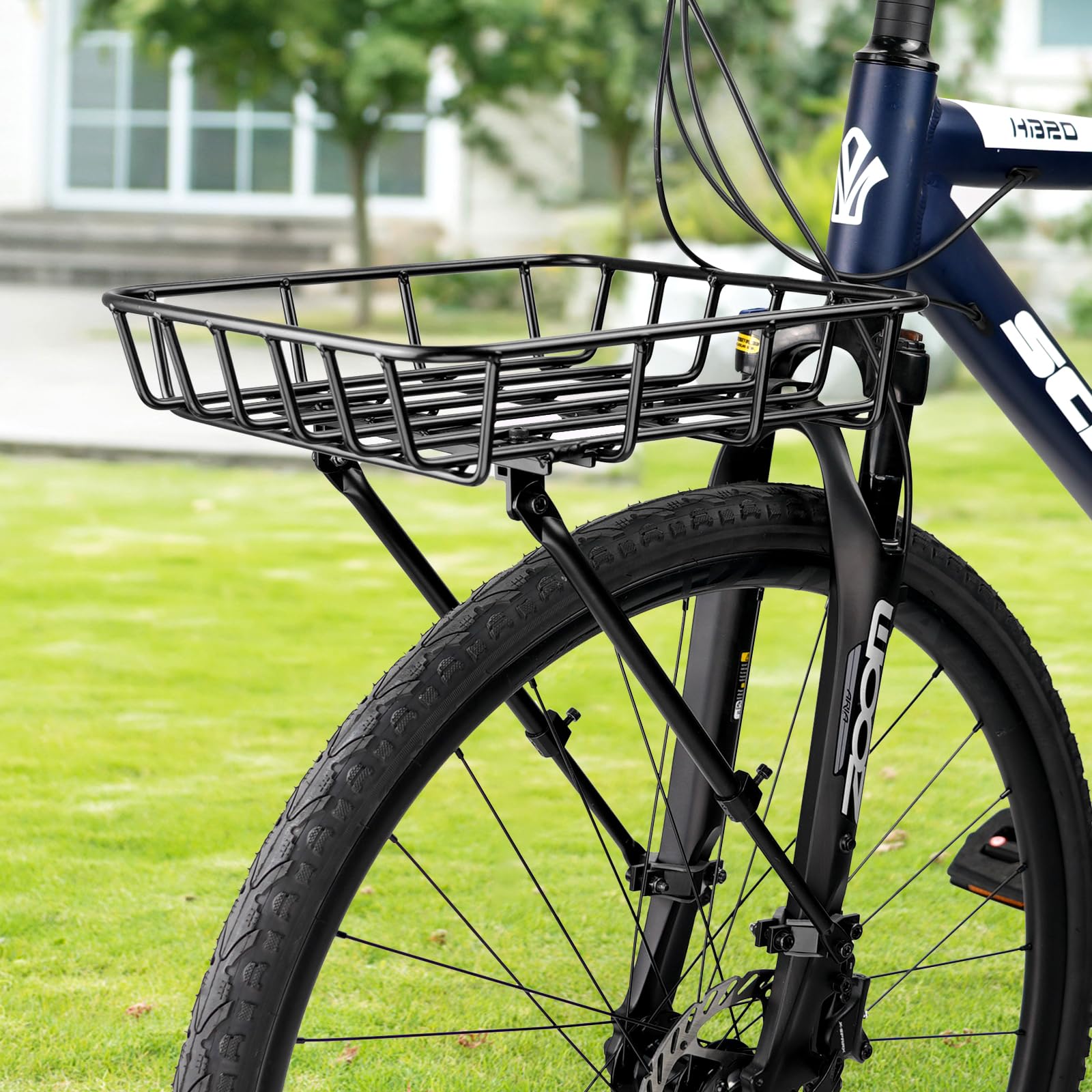 WEEROCK Fahrradkorb mit vorderem Gepäckträger, breiter Fahrradkorb mit Stützstangen, Aluminium-Vorderradkorb für Mountainbike, Beachbike und Rennrad