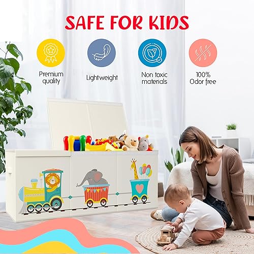Miniatura 3 de Organizador de almacenamiento de juguetes plegable extra grande con tapas, caja de juguetes de tren de animales para niños y niñas, 40 x 16 x 16