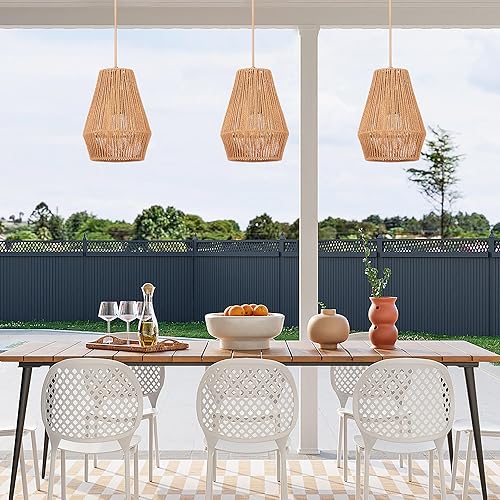 Miniatura 2 de LamQee Lámparas colgantes de ratán para isla de cocina, tejido bohemio, lámpara colgante de ratán de 7.8 pulgadas, lámpara colgante de mimbre para