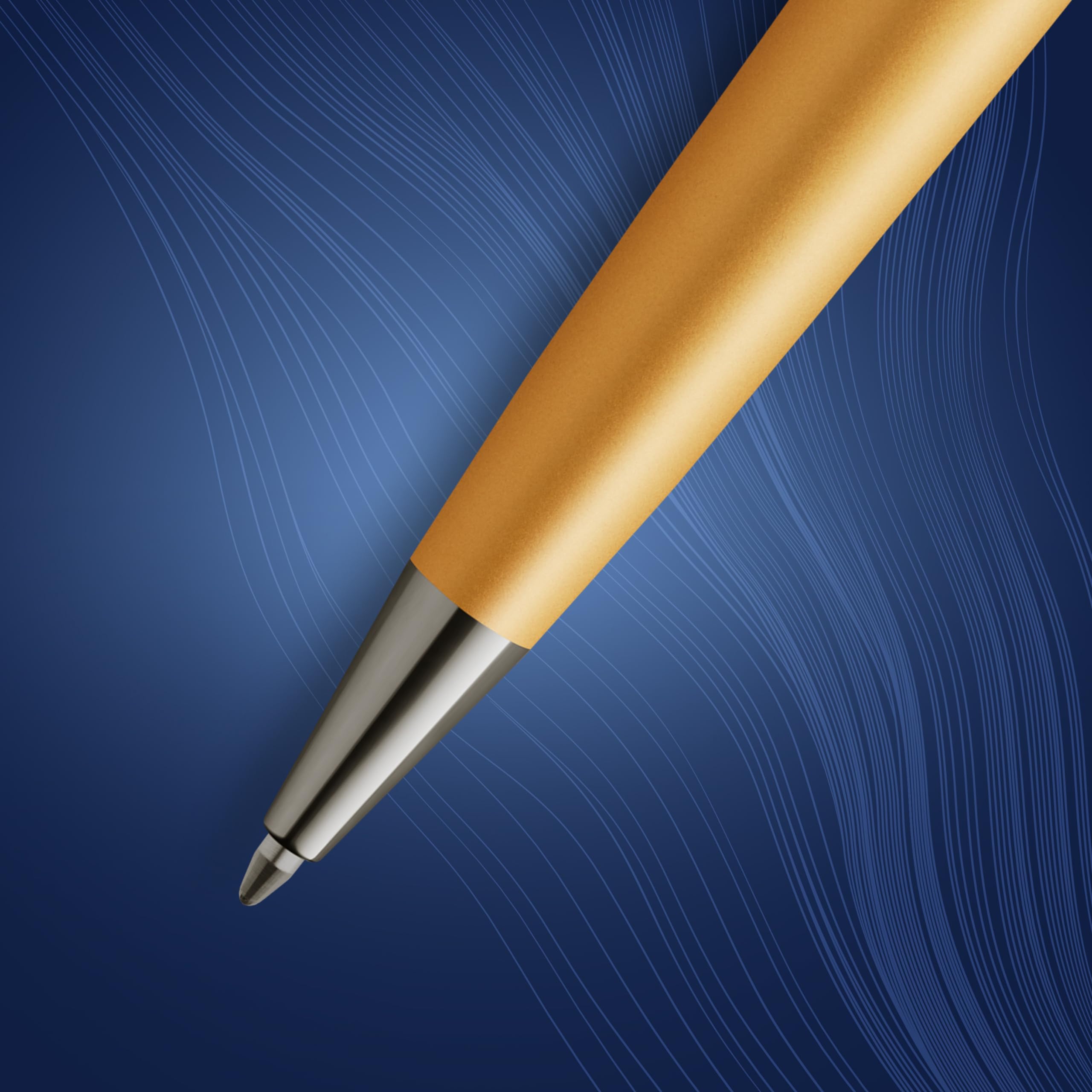 Penna a sfera Waterman Expert | Laccatura dorata metallizzata con puntale in rutenio | Punta media | Inchiostro blu | Confezione regalo