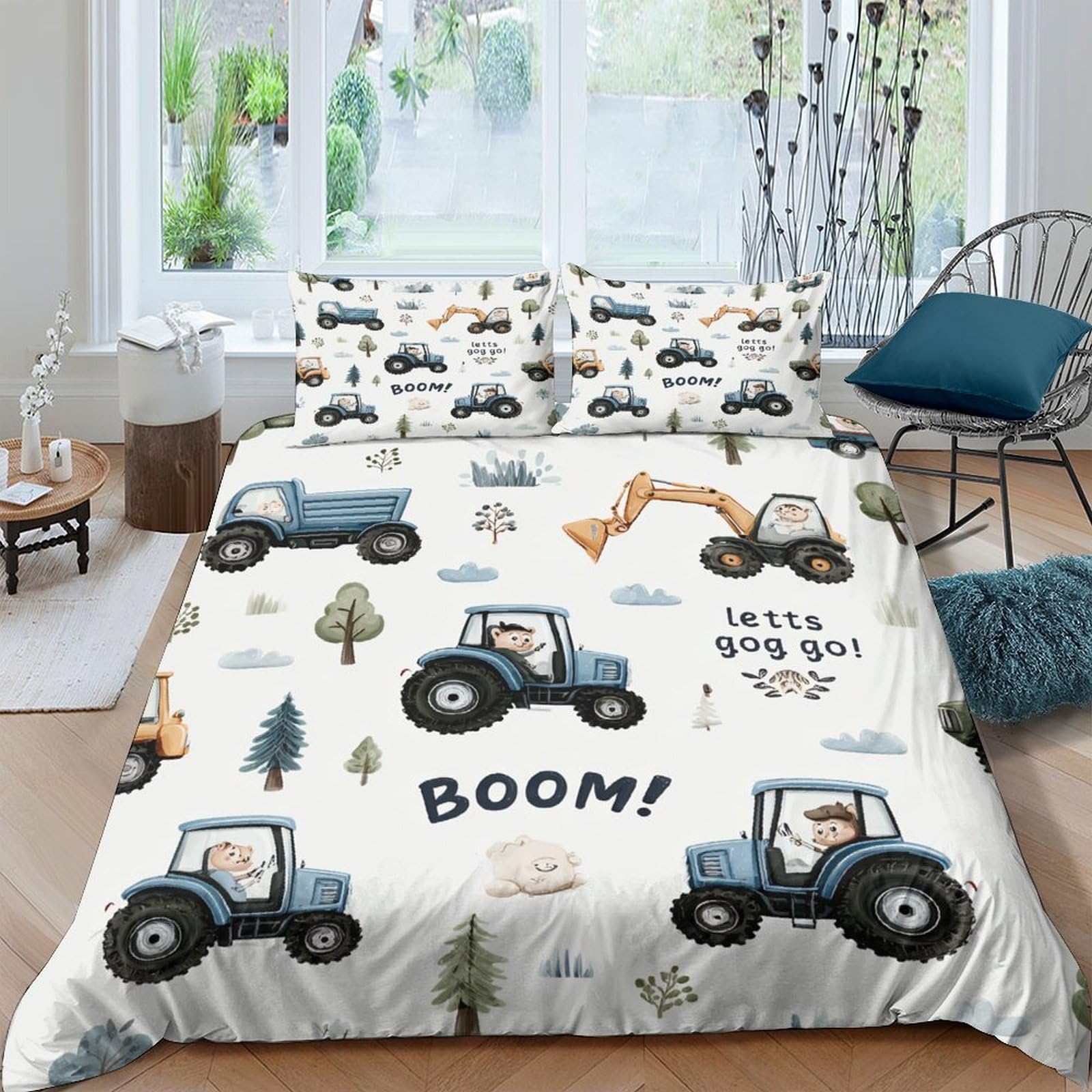 Ctjqhvkz Style-10 3D Printed Cartoon Tractor Fitted Sheet Microfiber Soft Breathable Construction Vehicle Bed Cover For Bedroom Dorm Decor Single（135X200cm）