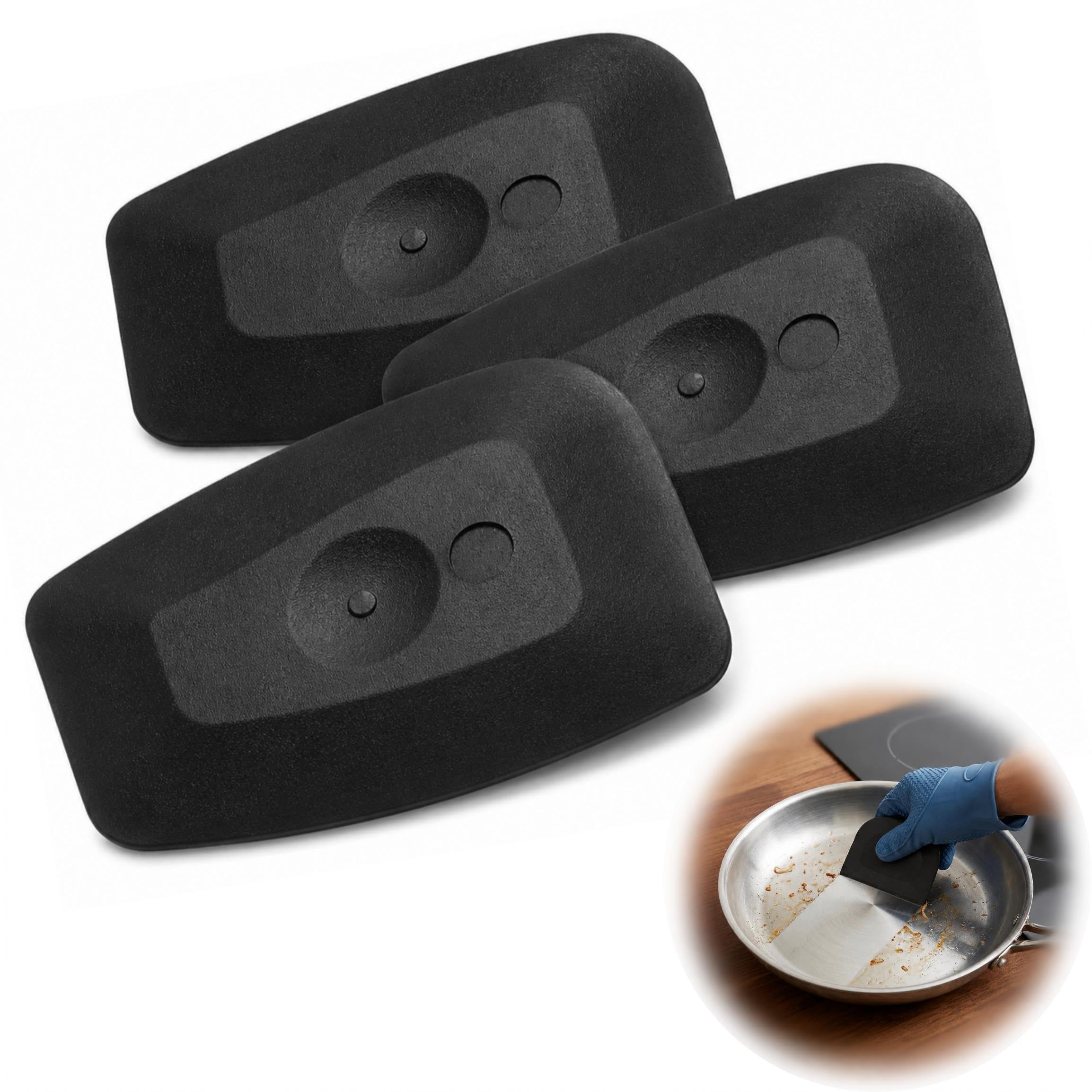 Elenviorina Black 3 Pack Plastic Pan Scrapers, Non-Scratch Nylon Kitchen Scraper Tools For Cast Iron Skillet, Pots, Pans, Baking Trays, Dishes, Grill Grease And Food Residue Cleaning,