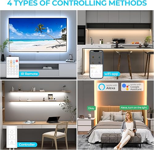 Miniatura 8 de MY BEAUTY LIGHT Paquete de luces para debajo del gabinete RGBW controladas por Bluetooth con 2700K-6500K WiFi COB Smart Led Strip Lights