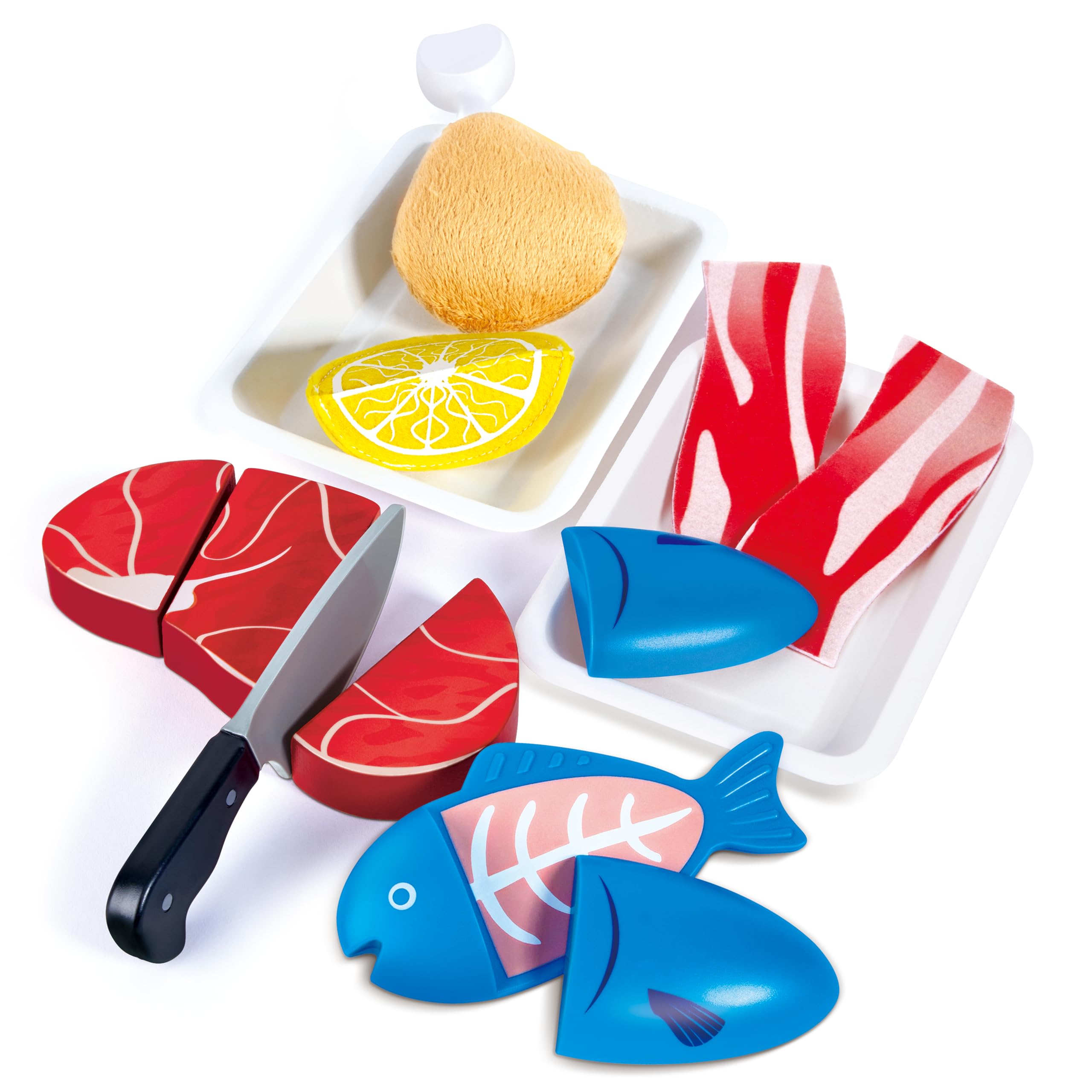 Tasty Proteins Set | Wooden Pretend Play Food Set for Kids, Basic Play Cooking Ingredients and Accessories Set, Multicolor