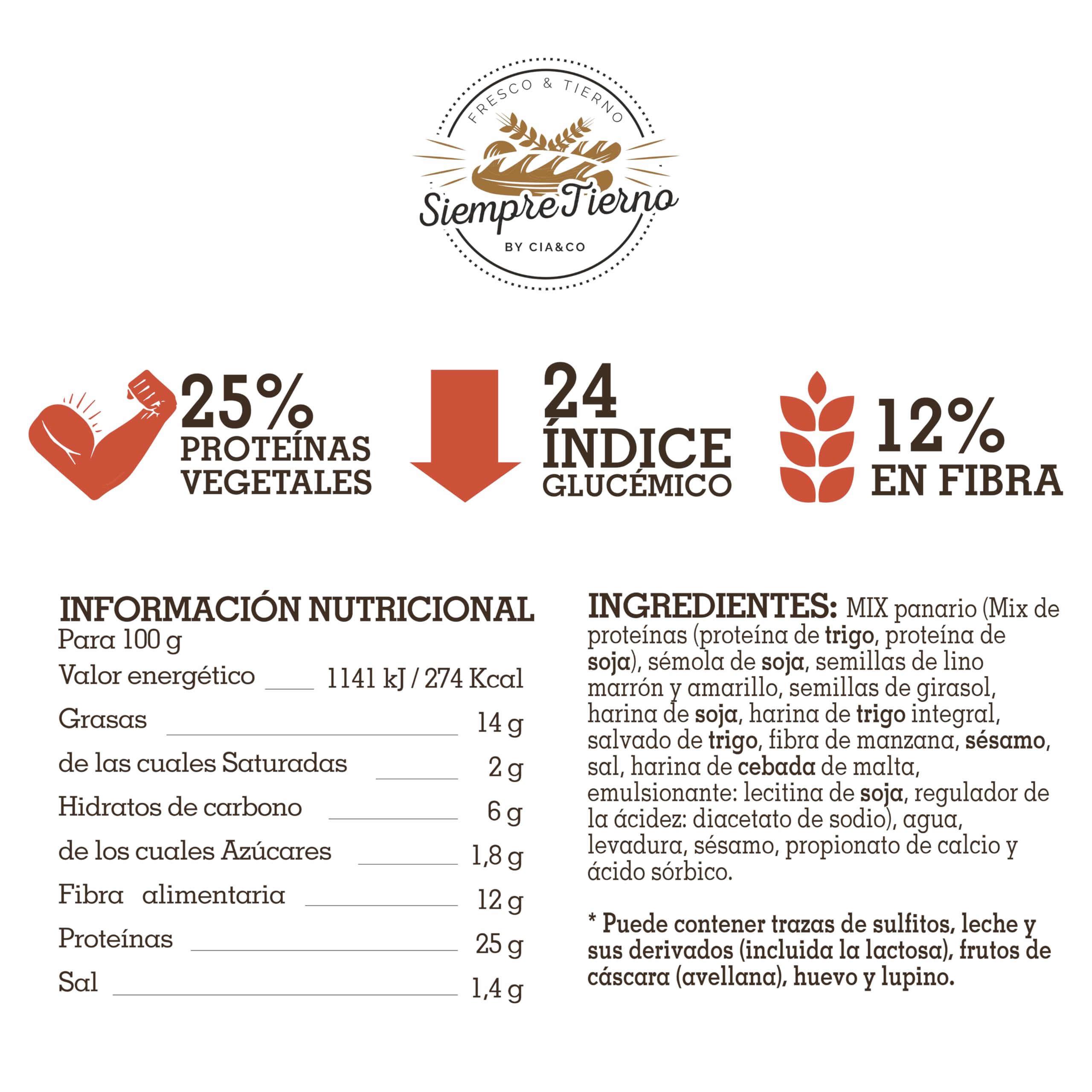 Pan Proteico SiempreTierno XXL 500g Bajo en Carbohidratos 25% Proteínas Keto