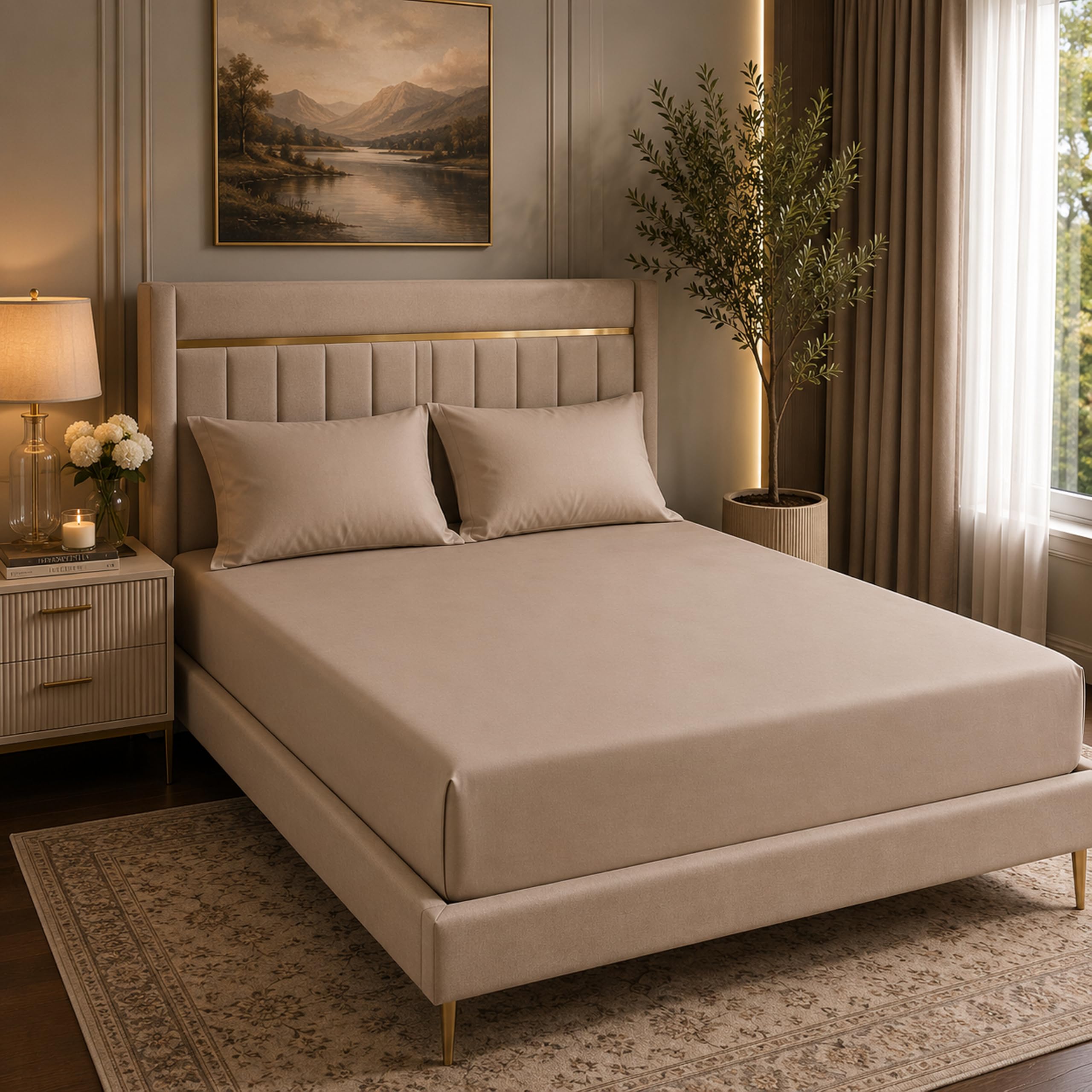 Microfiber King Fitted Sheet (150x200) cm 12 inches Deep Pocket Sand