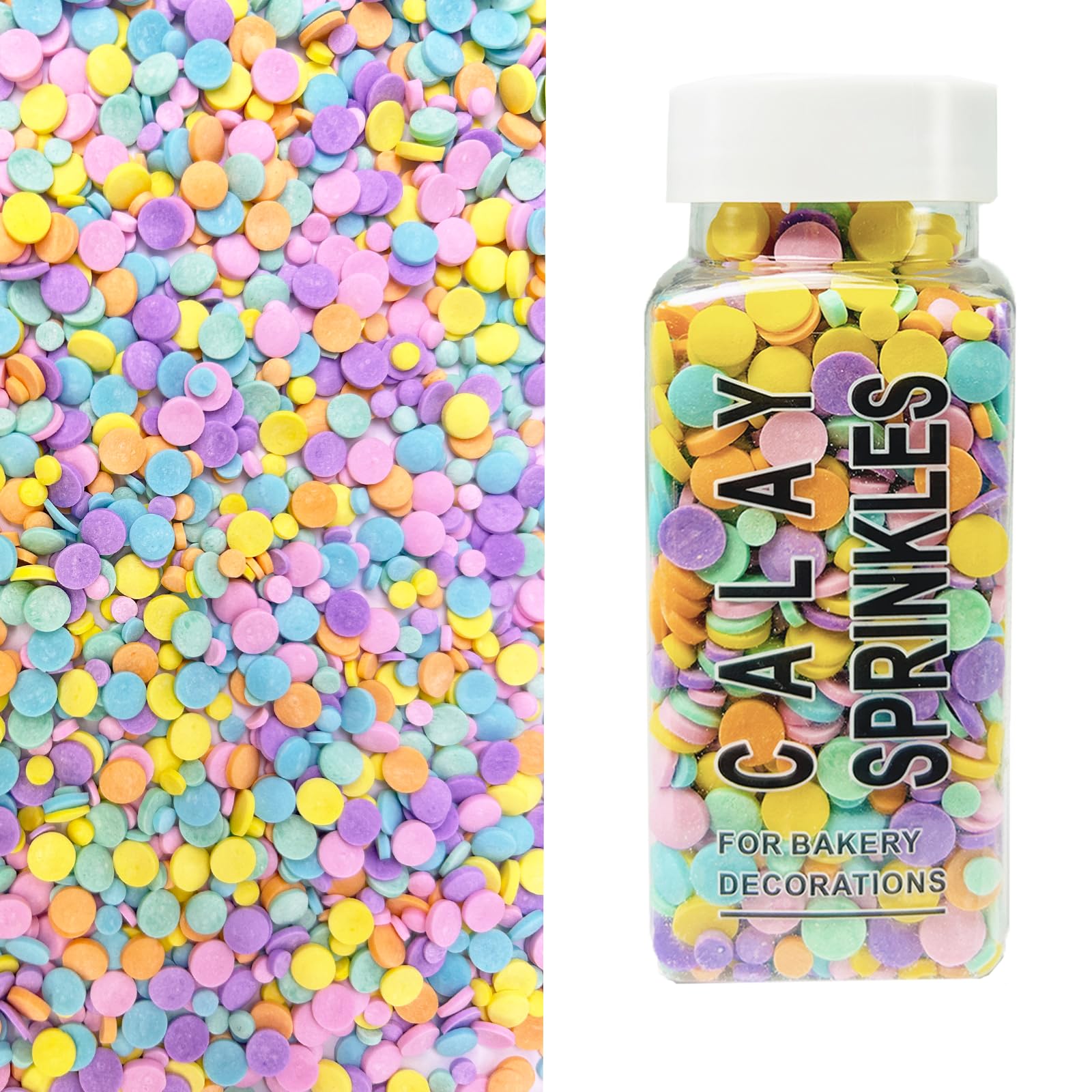 Pastel Confetti Sprinkle for Cake Decorating, Mix Rainbow Flat Round Sugar, Ideal for Cookie, Macaron, Cupcake, Ice Cream Topper