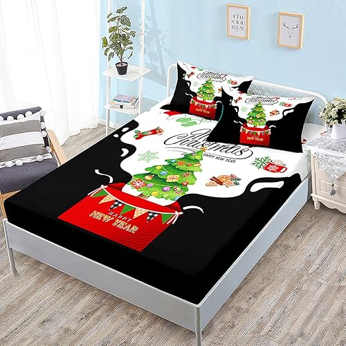 Miniatura 3 de ZYFAB Christmas Fitted Sheet Set Elk Bedding Sheet SetUltra Soft Bed Cover Christmas Tree Printed Bedspread New Year Gift Bedroom DecorISingle