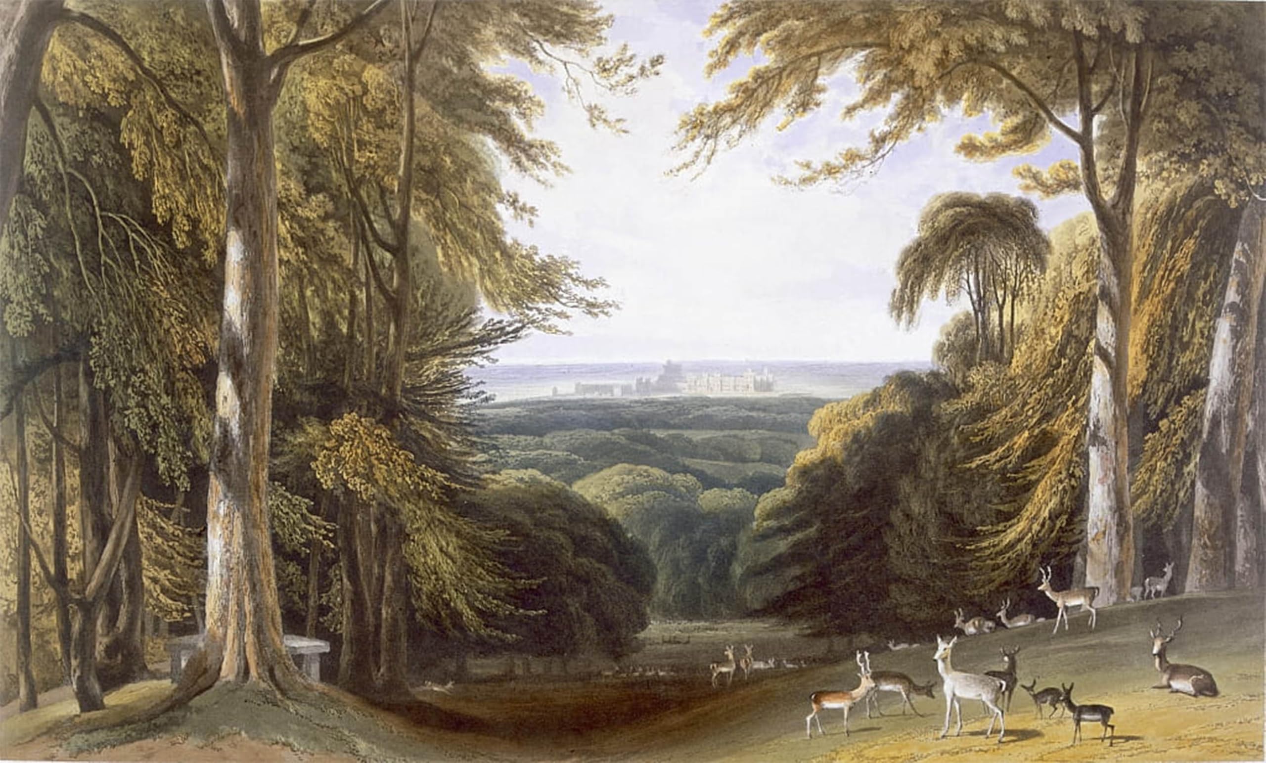 POSTERIIk Vintage Print Pop Art Landscape Artwork Glen in Windsor Park Near Bishops Gate by William Daniell Art Prints for Office Home Decor 60x90cm