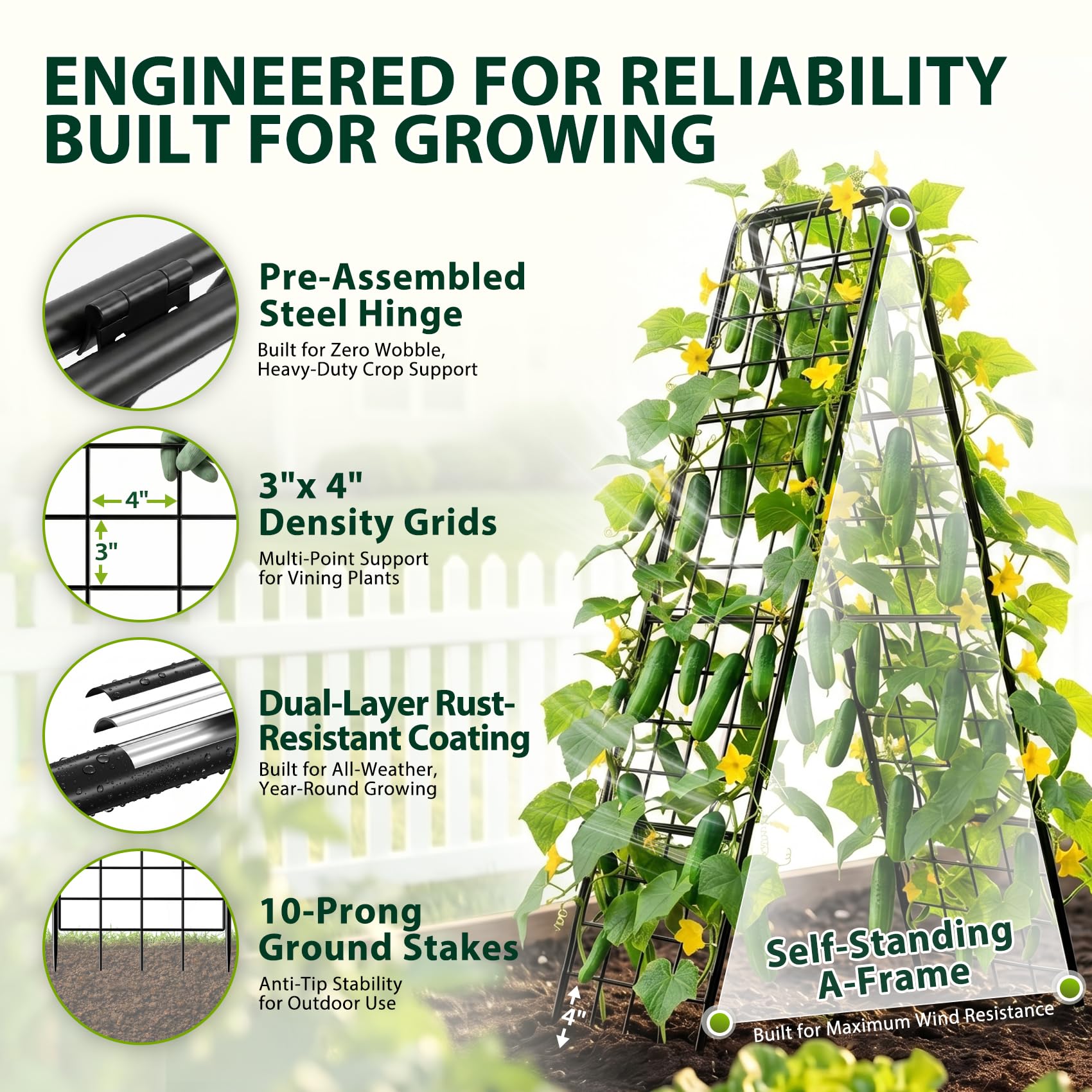Enrejado para plantas trepadoras al aire libre, enrejado de jardín de 48 pulgadas para soporte elevado de cultivo de jardín, paquete de 2 enrejados de marco de metal para pepino, tomate, uvas, plantas
