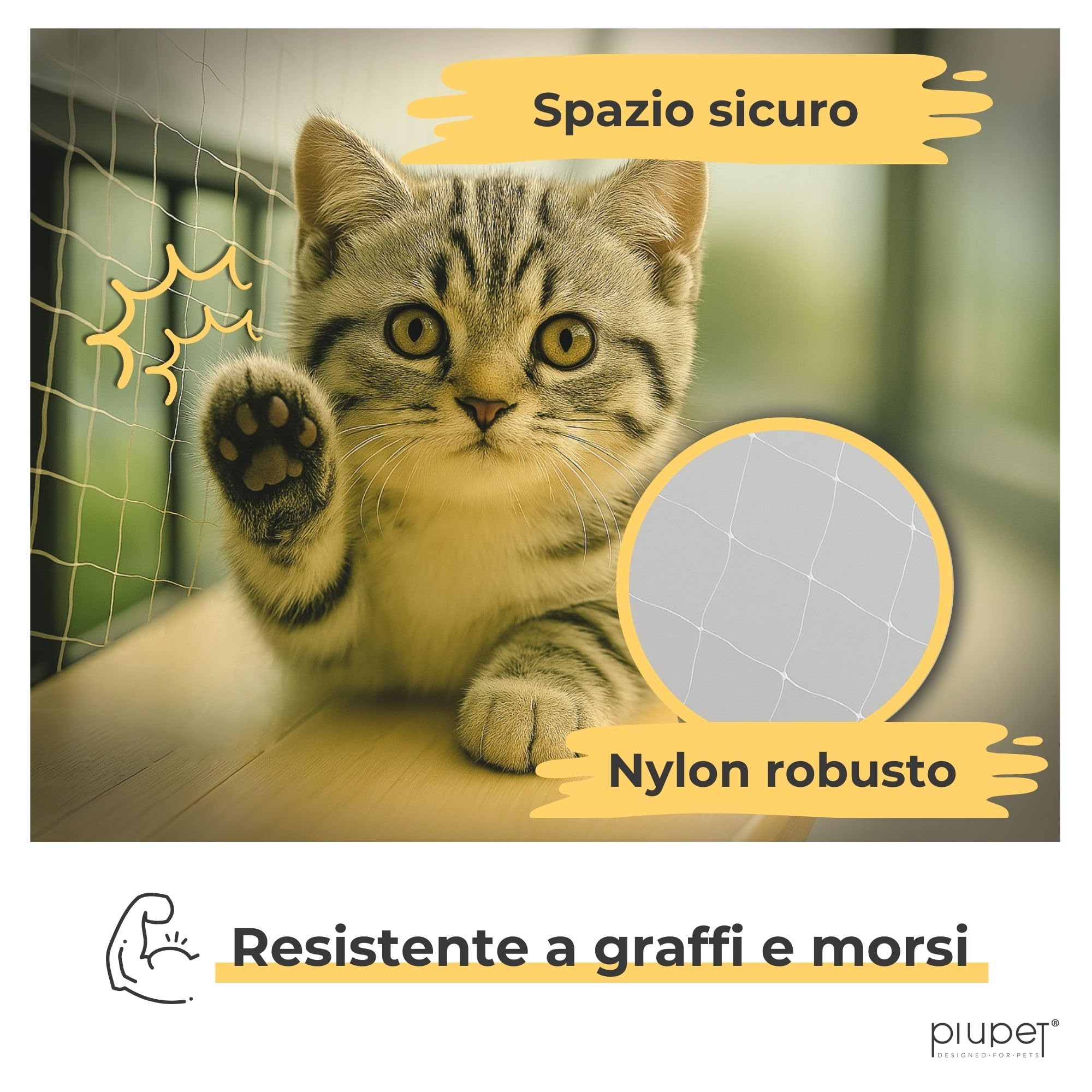 PiuPet® Rete per Gatti I Trasparente I 4x3m I Incl. Corda di Fissaggio I Rete per Gatti Balcone Trasparente I Rete Balcone per Gatti | Rete Protezione Balcone e Finestra per Gatti