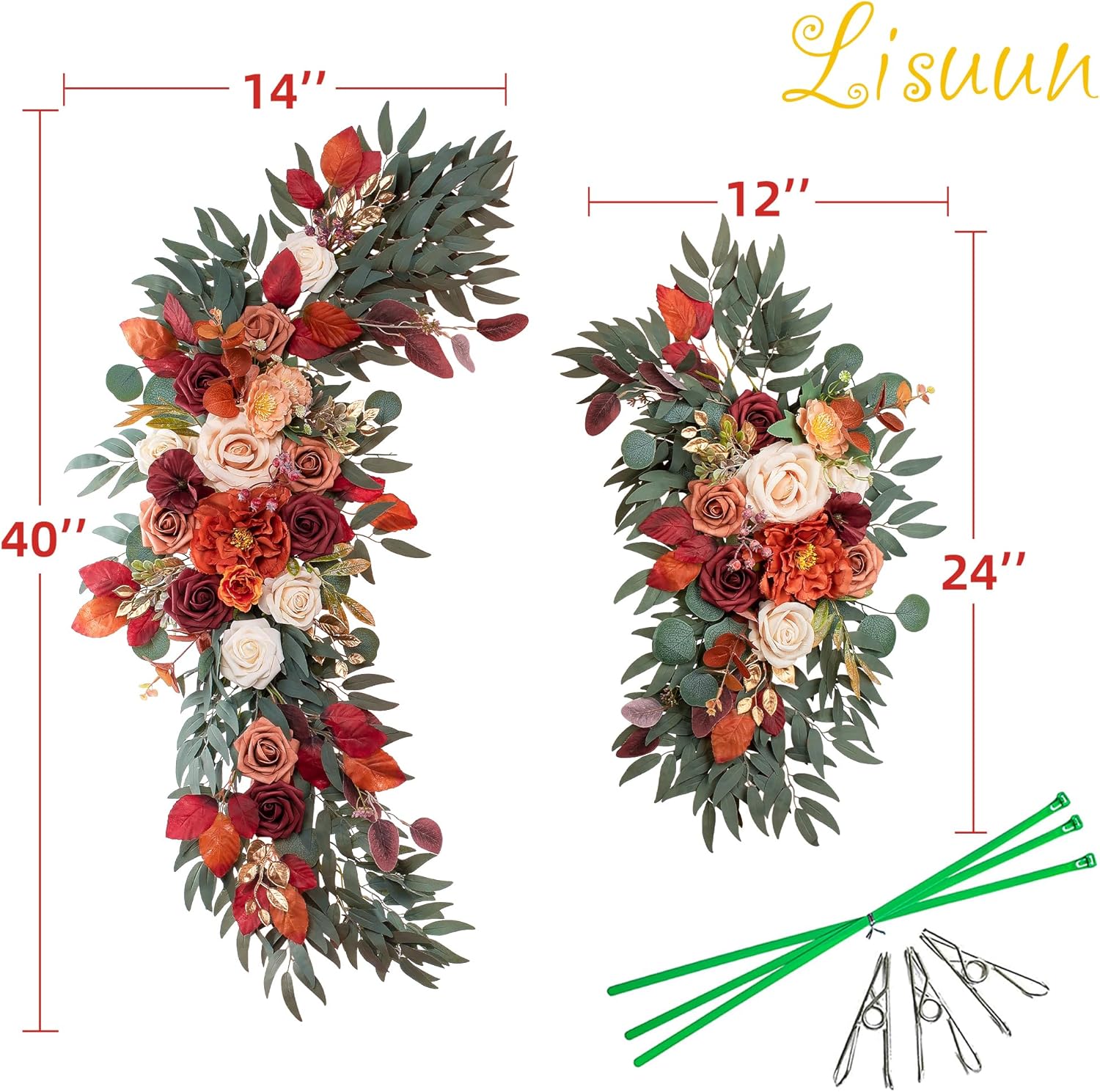 Lisuun Wedding Arch Flowers, Artificial Flowers for Decoration, Large Flower Swag for Boho Styles Wedding Ceremony Floral Decor - Pack of 2
