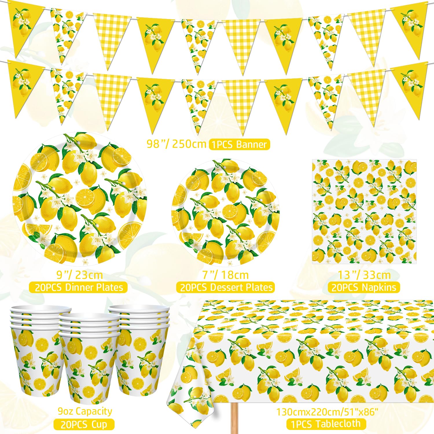 83 cytrynowe dekoracje, lemoniada, talerze, serwetki, naczynia ogrodowe, urodziny, baby shower, wesele