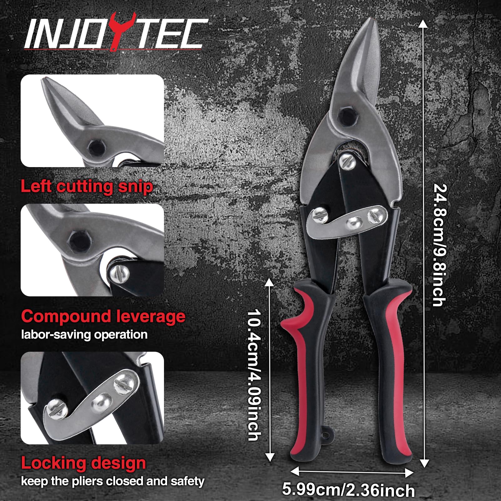 INJOYTEC Aviation Snip Left Cut Aviation Snips Left Cut Regular Tin Cutting Shears Aviation Snips with Wire Cutter Labor Saving Aviation Snips for Cutting Metal Sheet - Image 4