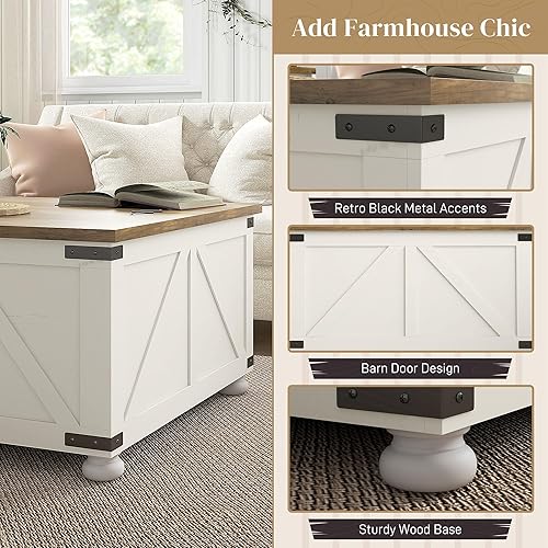 Miniatura 5 de HOMCOM Mesa de centro de granja con almacenamiento oculto en el interior mesa de centro cuadrada grande para muebles de sala de estar mesa central