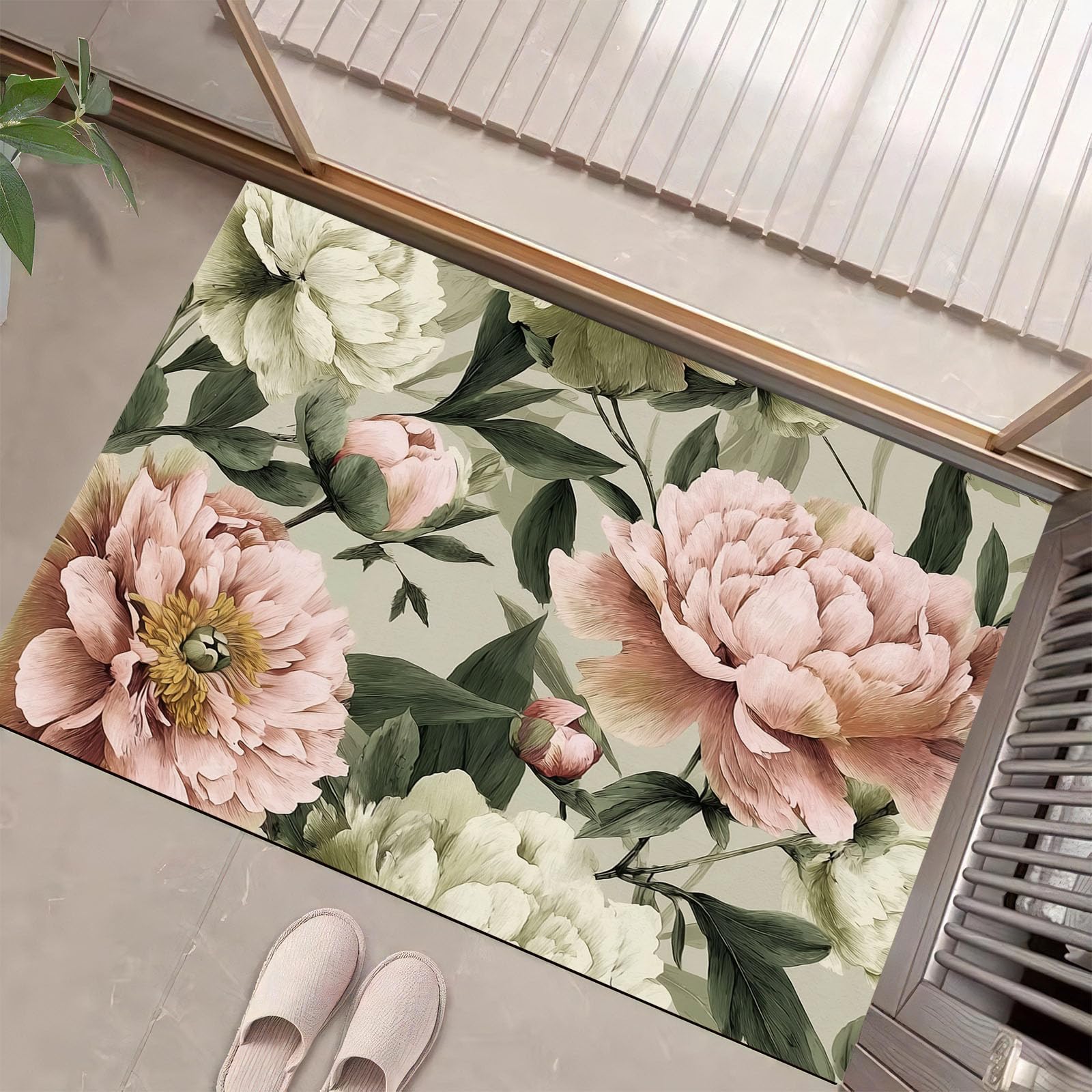 Paillassons intérieur pivoine orientale absorbant et tapis de sol fleurs peintes