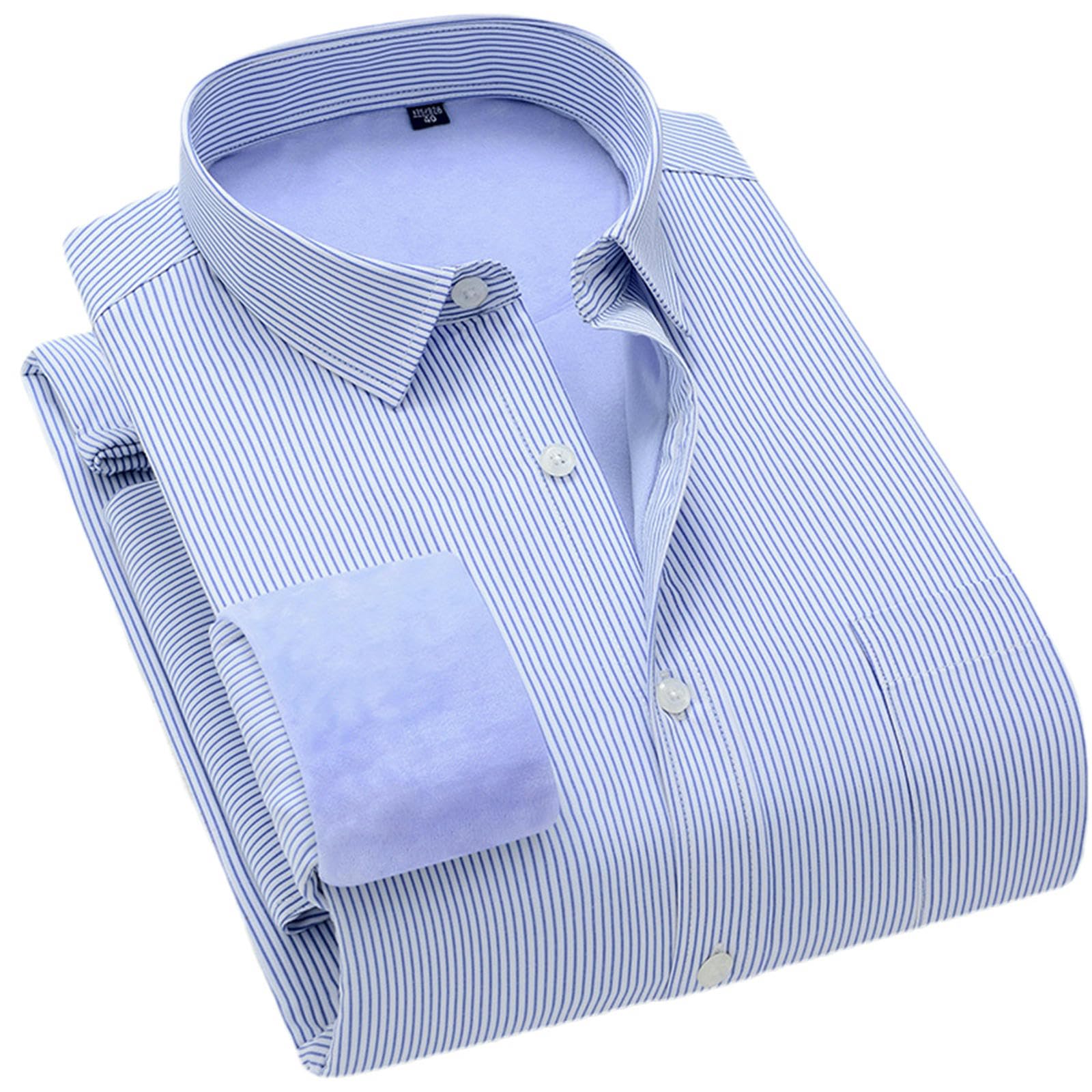 Camicia da uomo foderata in pile gessato a maniche lunghe a righe verticali abbottonate camicia da ufficio invernale calda