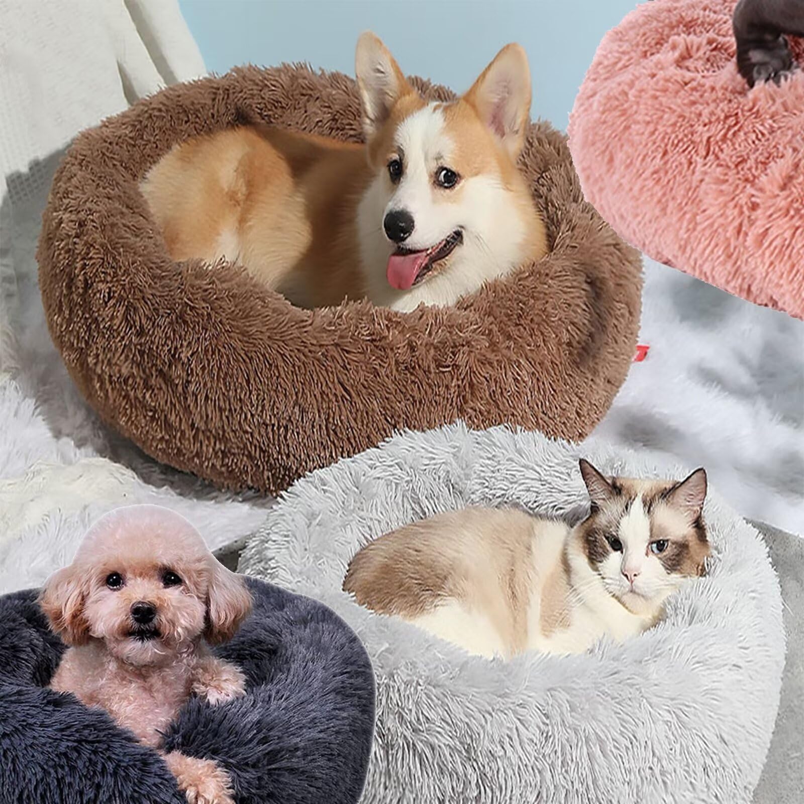 Cama para perros Cama para mascotas suave perro cuna de Donut Cama nido de peluche redonda para gato y perro 90 x 90 x 20 cm verde