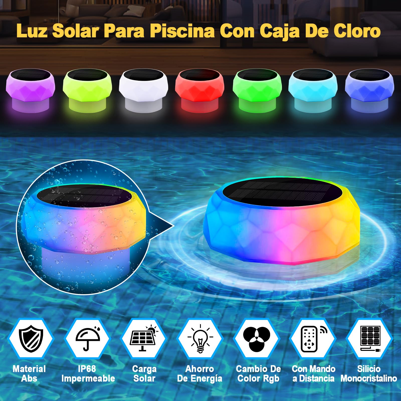IEEILULU Iluminación LED para Piscinas con Cambio de Color, Luz Subacuática para Piscinas, Luz Solar Flotante para Piscinas Parques Acuáticos y Piscinas, Estanques, Fuentes Usos (2pcs)