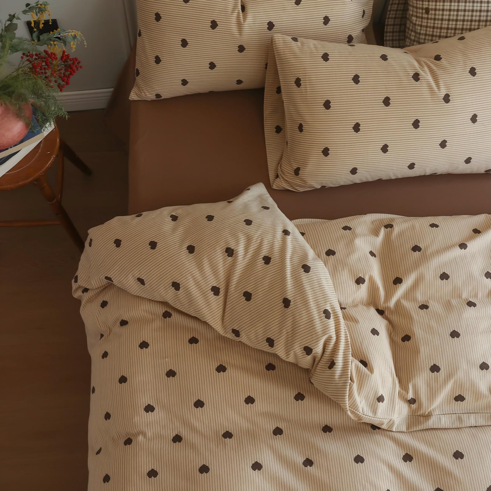 Freyamy Bettwäsche Schwarz Weiß Polka Dot Bettwaren-Sets Gebürstet Microfaser Weiche Einzelbett Wendebettwäsche Romantisch Herz Doppelbett Bettbezug mit Reißverschluss und Kissenbezug 80x80cm