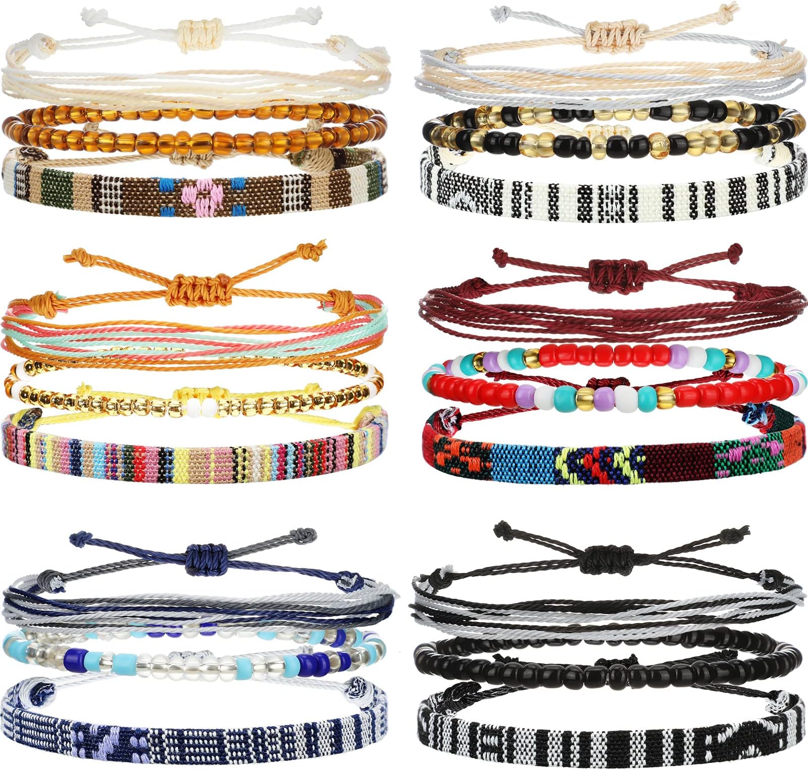 Yinkin 18 Pcs Boho Surfer Ankle Bracelets for Women Men Adjustable Handmade Braided Friendship Bracelet Waterproof String Rope Beaded Anklets Summer Beach Jewelry Gift