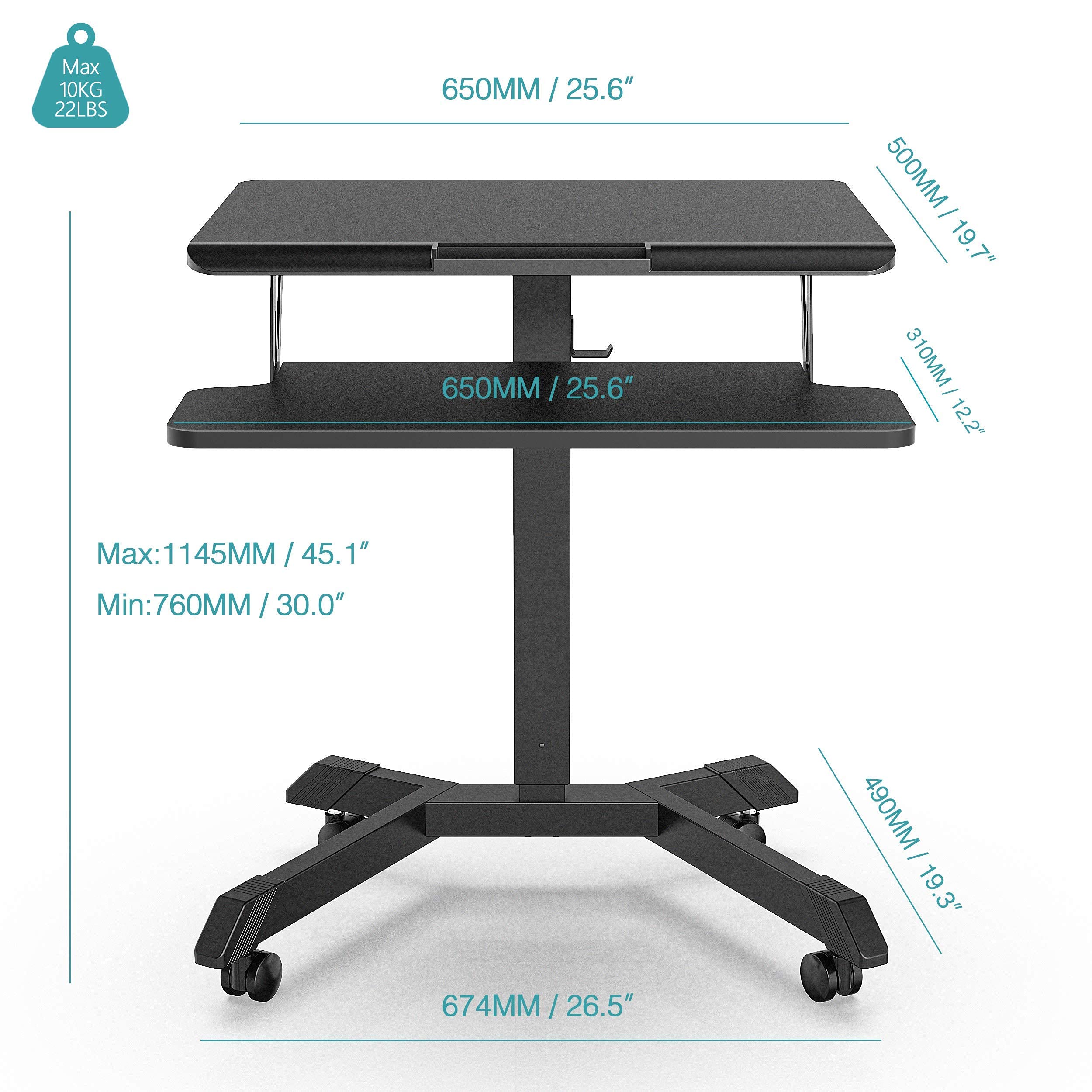 FENGE Mobile Laptop Stand Pneumatic Height Adjustable Sit Stand Desk