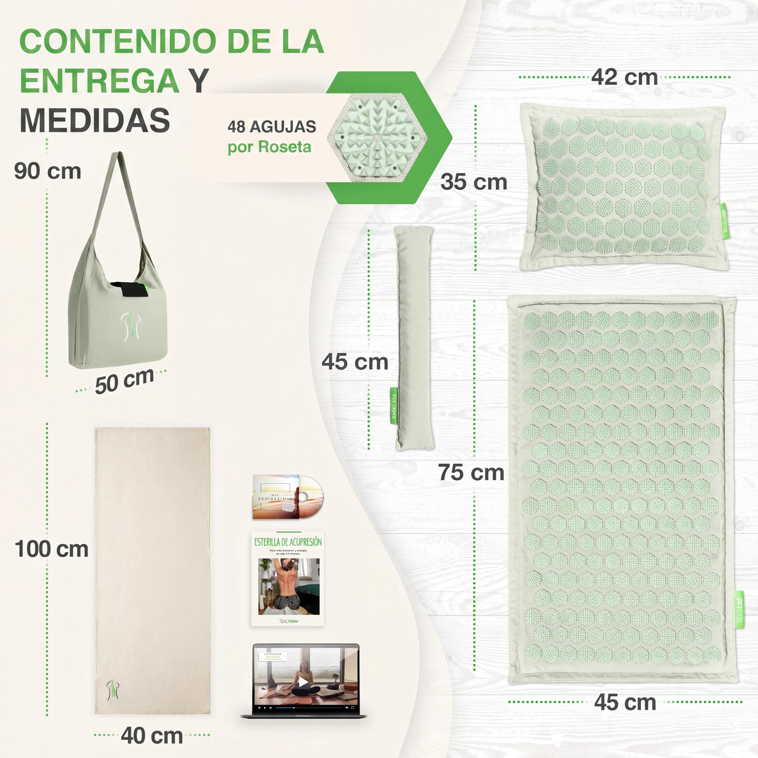 BACKLAxx ® Set de esterilla acupresion para relajación de espalda, cuello, hombros y pies | Alfombra acupresión contra la tensión con almohada