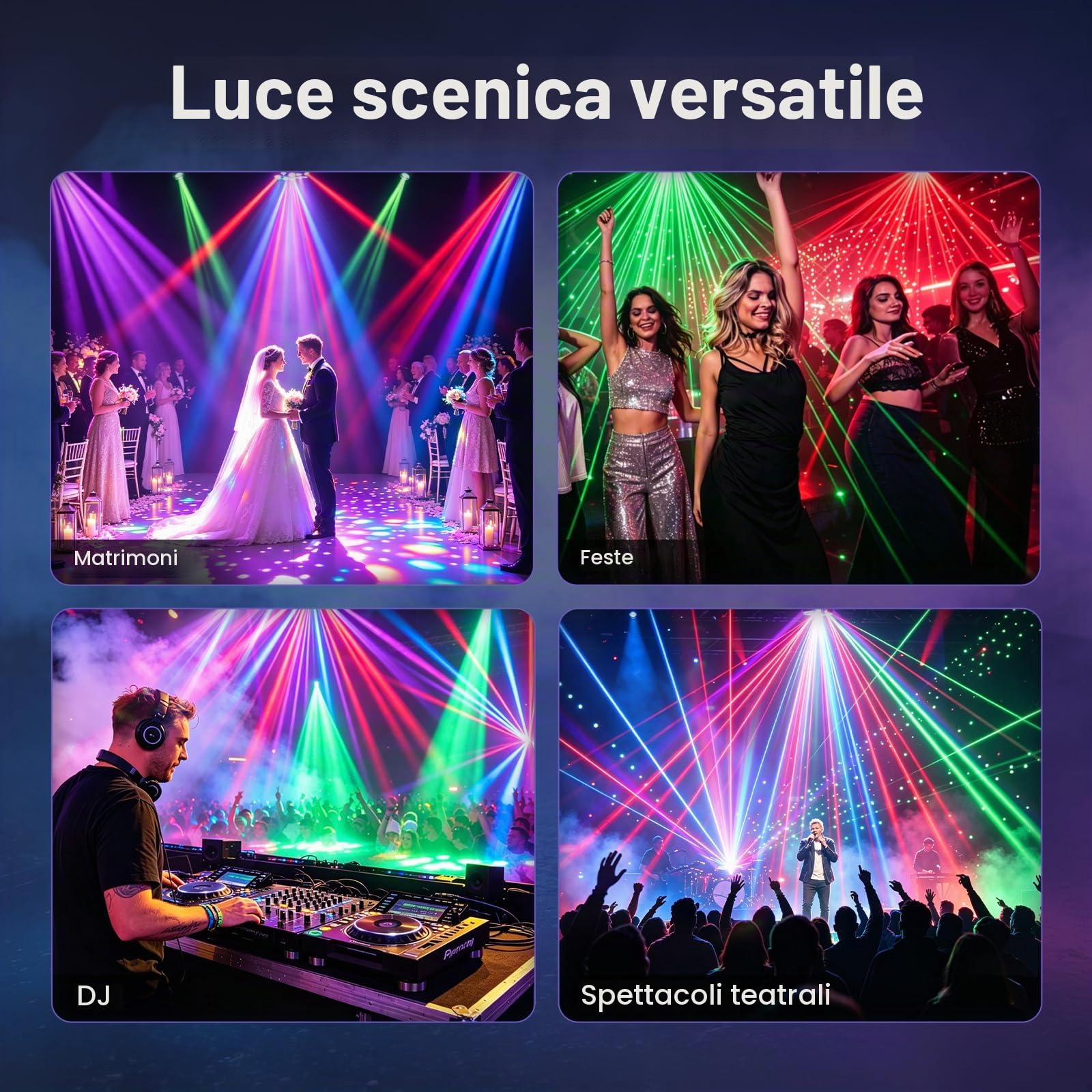 Testa Mobile LED 150W 4 in 1,Occhio d'Ape RGBW con Fascio a 4 Bracci e Wash RGB,Beam Luci Discoteca con Telecomando DMX512,Luci da Palcoscenico per DJ Feste Disco Club Natale Concert Matrimoni